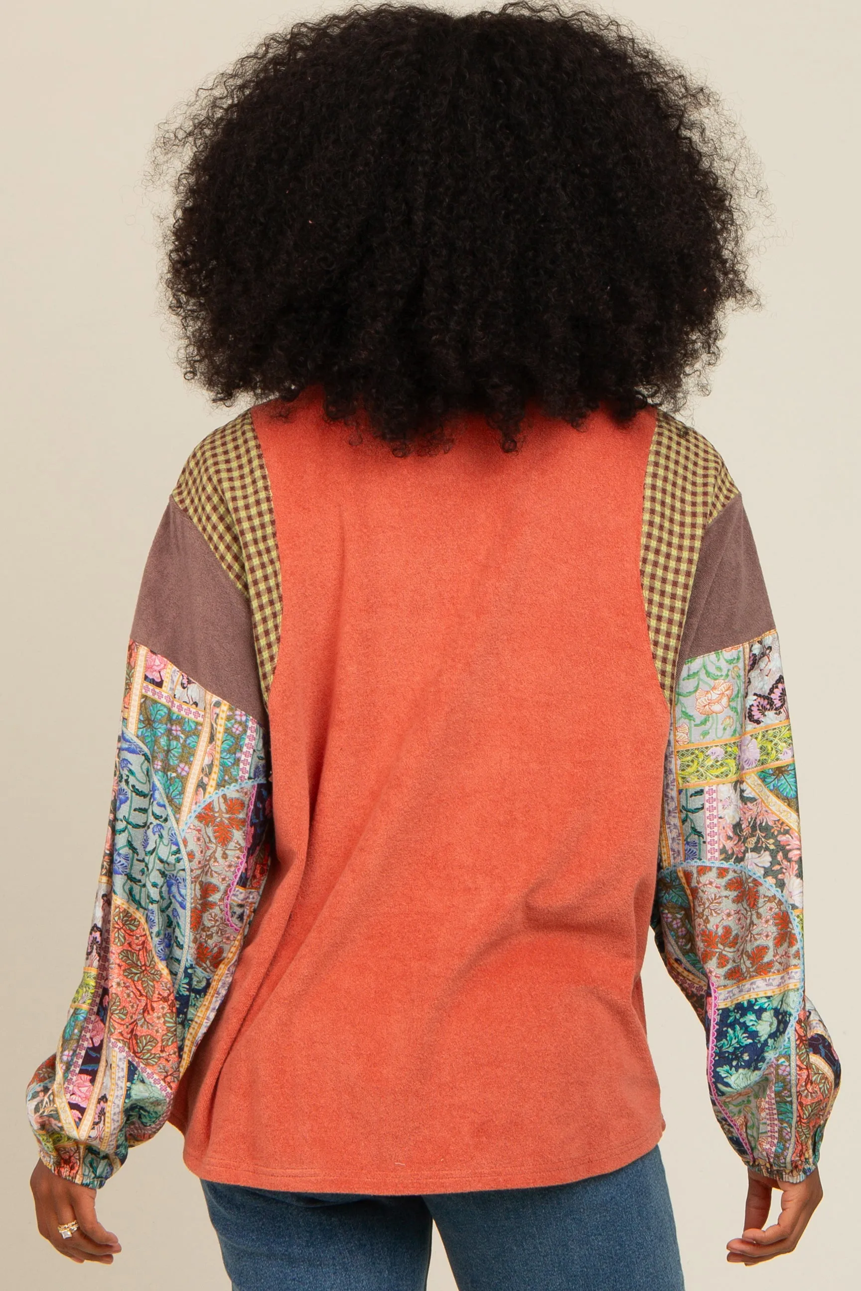 Rust Mixed Print Bubble Sleeve Top sold by Pinkblush product image thumbnail 4