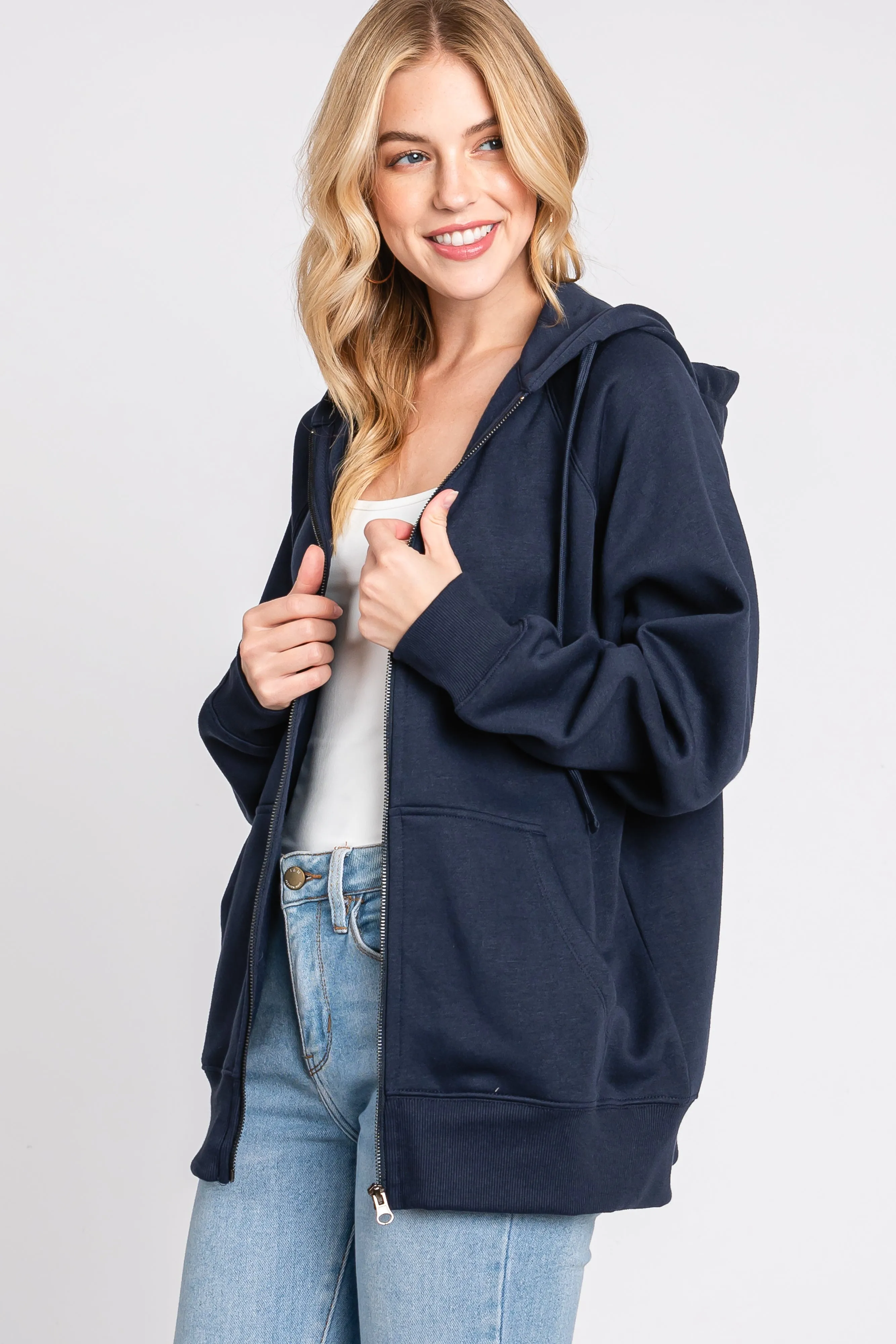 Navy Front Zipper Hooded Sweater sold by Pinkblush product image thumbnail 4