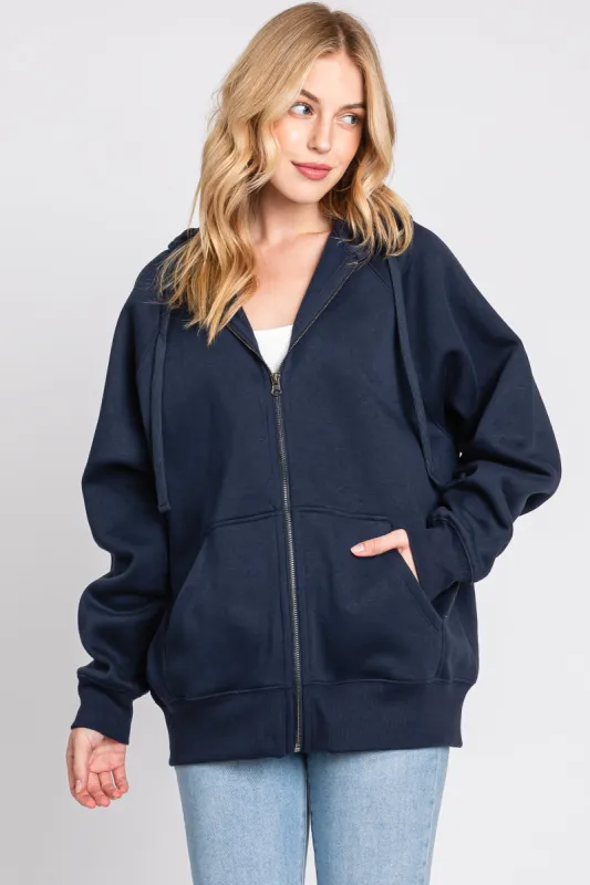 Navy Front Zipper Hooded Sweater sold by Pinkblush
