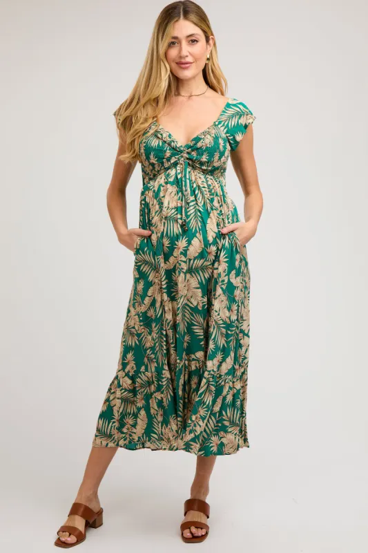 Jade Tropical Print Smocked Short Sleeve Maternity Maxi Dress sold by Pinkblush