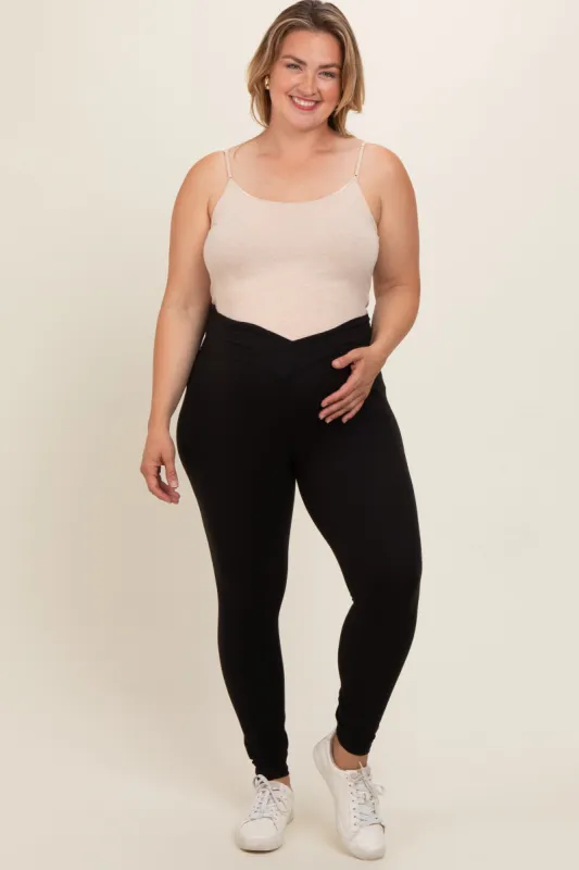 Black Crossover Maternity Plus Leggings sold by Pinkblush
