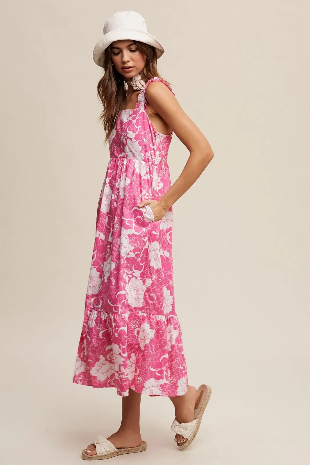Fuchsia Floral Tiered Sleeveless Midi Dress sold by Pinkblush product image thumbnail 3