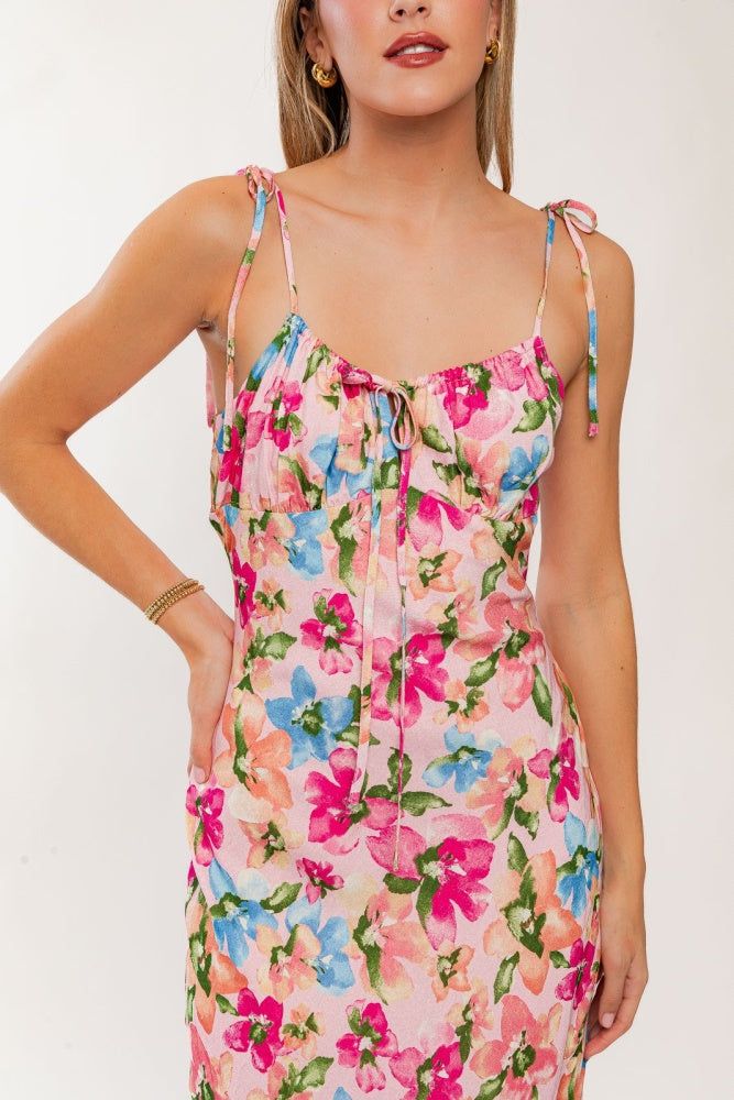 Pink Floral Shoulder Tie Maxi Dress sold by Pinkblush product image thumbnail 4