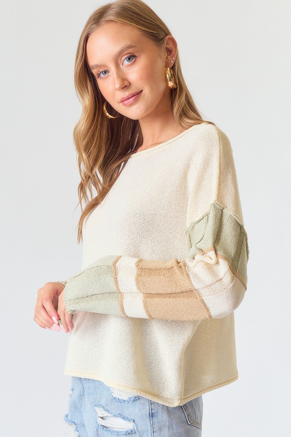 Cream Multi Stripe Sleeve Sweater Top sold by Pinkblush product image thumbnail 2