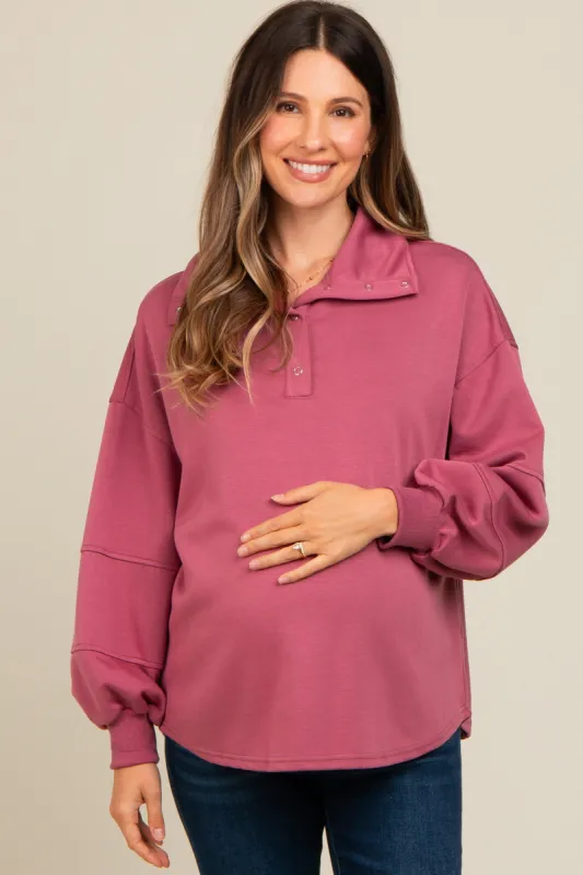 Mauve Snap Collar Oversized Maternity Pullover sold by Pinkblush