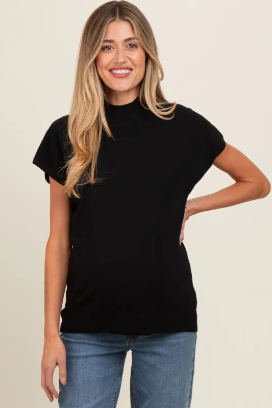 Black Mock Neck Knit Maternity Top sold by Pinkblush