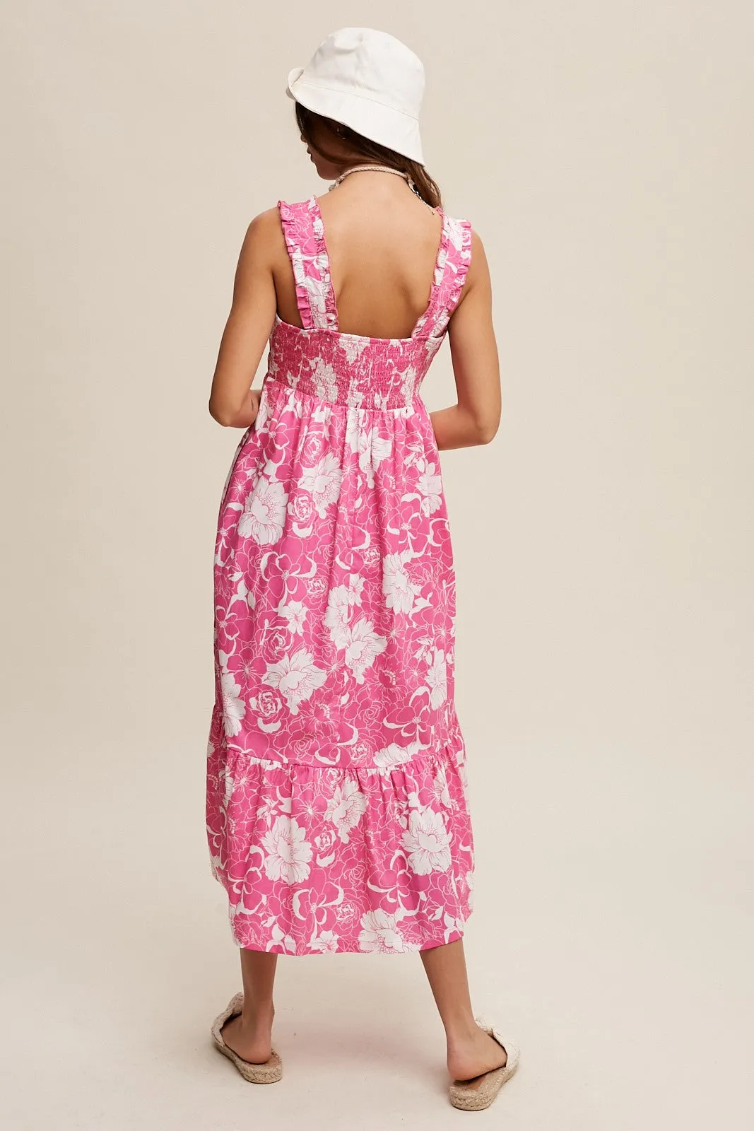 Fuchsia Floral Tiered Sleeveless Midi Dress sold by Pinkblush product image thumbnail 4