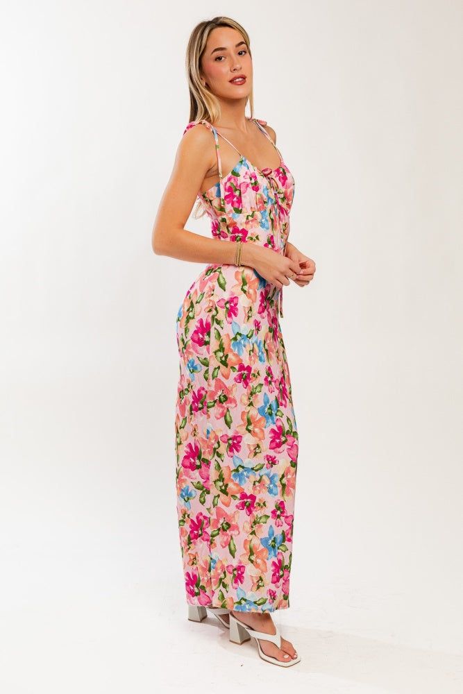 Pink Floral Shoulder Tie Maxi Dress sold by Pinkblush product image thumbnail 2