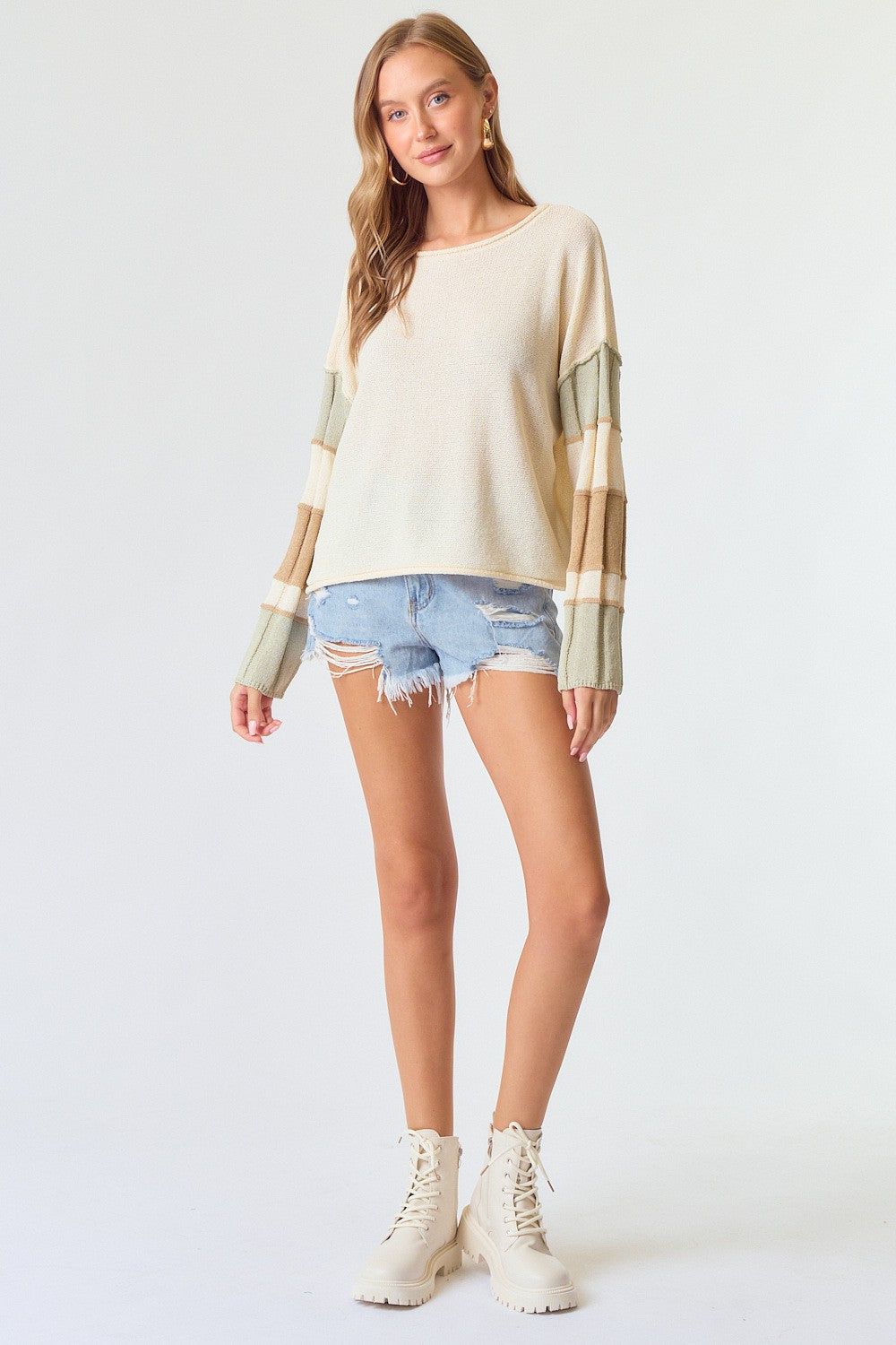 Cream Multi Stripe Sleeve Sweater Top sold by Pinkblush product image thumbnail 4