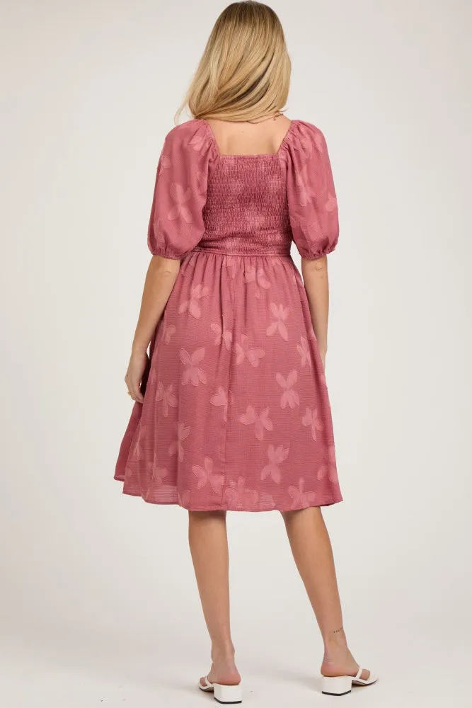 Mauve Textured Floral Square Neck Puff Sleeve Maternity Dress sold by Pinkblush product image thumbnail 4