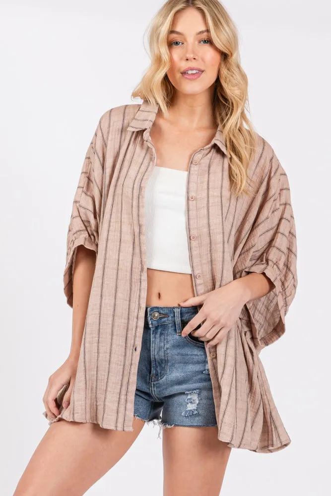 Mocha Striped Collared Oversized Top sold by Pinkblush product image thumbnail 5