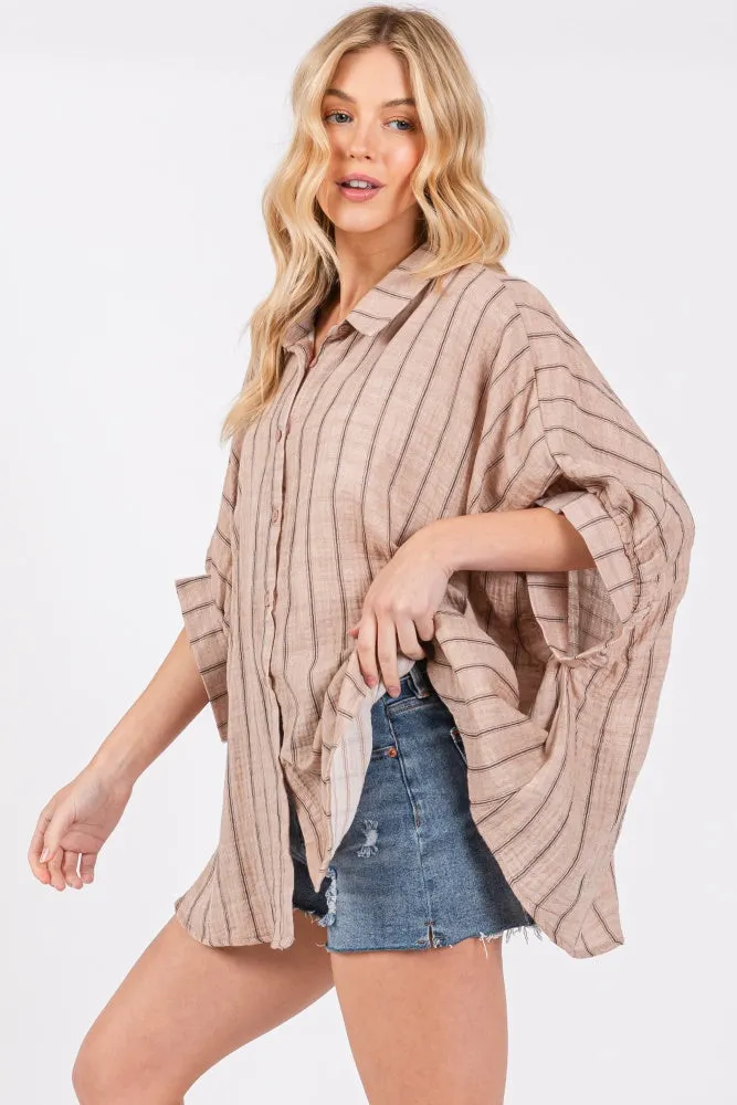 Mocha Striped Collared Oversized Top sold by Pinkblush product image thumbnail 2