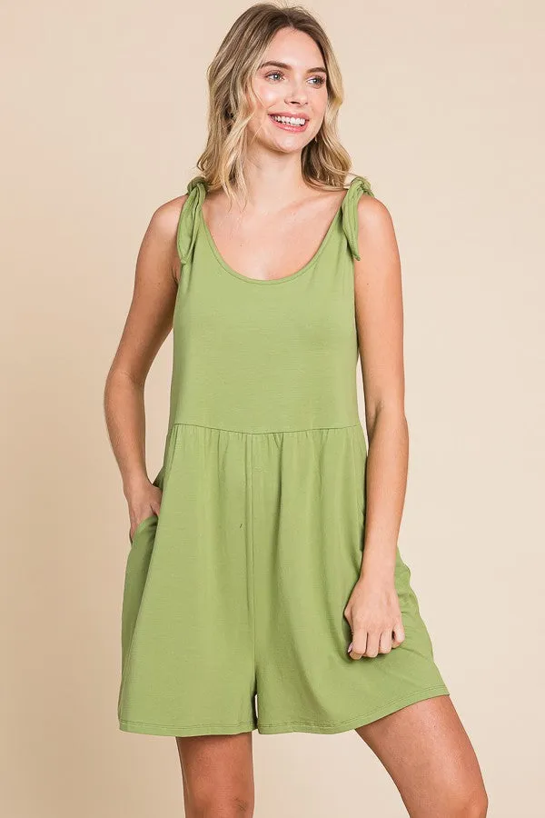 Light Olive Knot Strap Romper sold by Pinkblush
