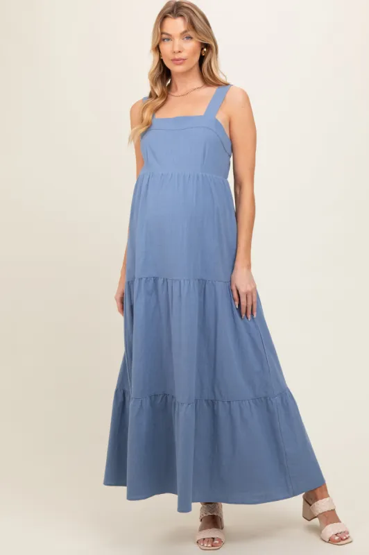 Blue Tiered Maternity Maxi Dress sold by Pinkblush