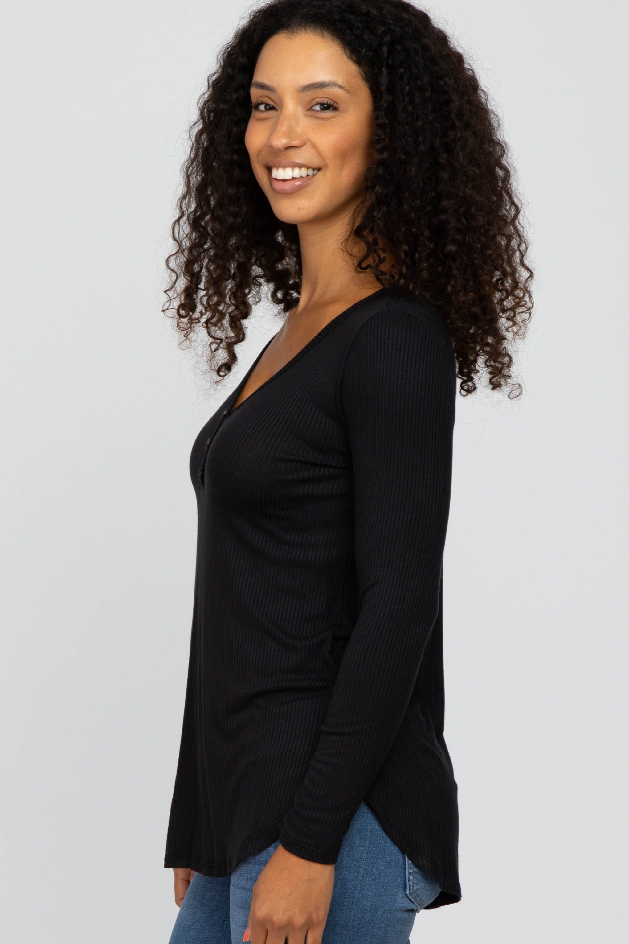 Black Button Accent Long Sleeve Top sold by Pinkblush product image thumbnail 2