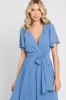 Blue Chiffon Short Sleeve Wrap V-Neck Front Slit Maxi Dress sold by Pinkblush