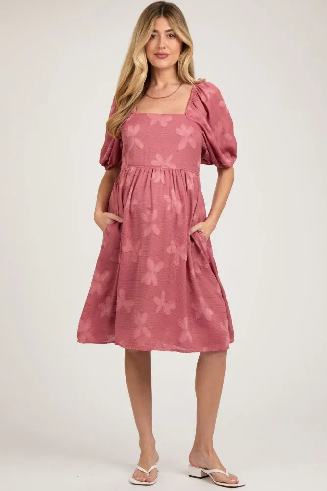 Mauve Textured Floral Square Neck Puff Sleeve Maternity Dress sold by Pinkblush product image thumbnail 2