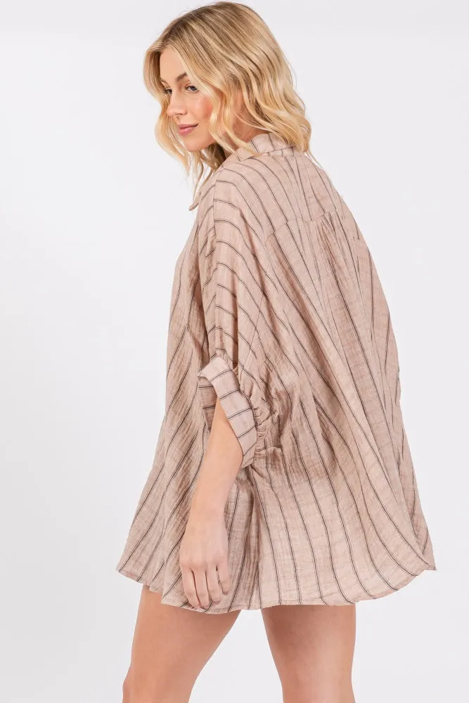 Mocha Striped Collared Oversized Top sold by Pinkblush product image thumbnail 3