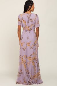 Lavender Floral Chiffon Wrap Front Short Sleeve Maxi Dress sold by Pinkblush