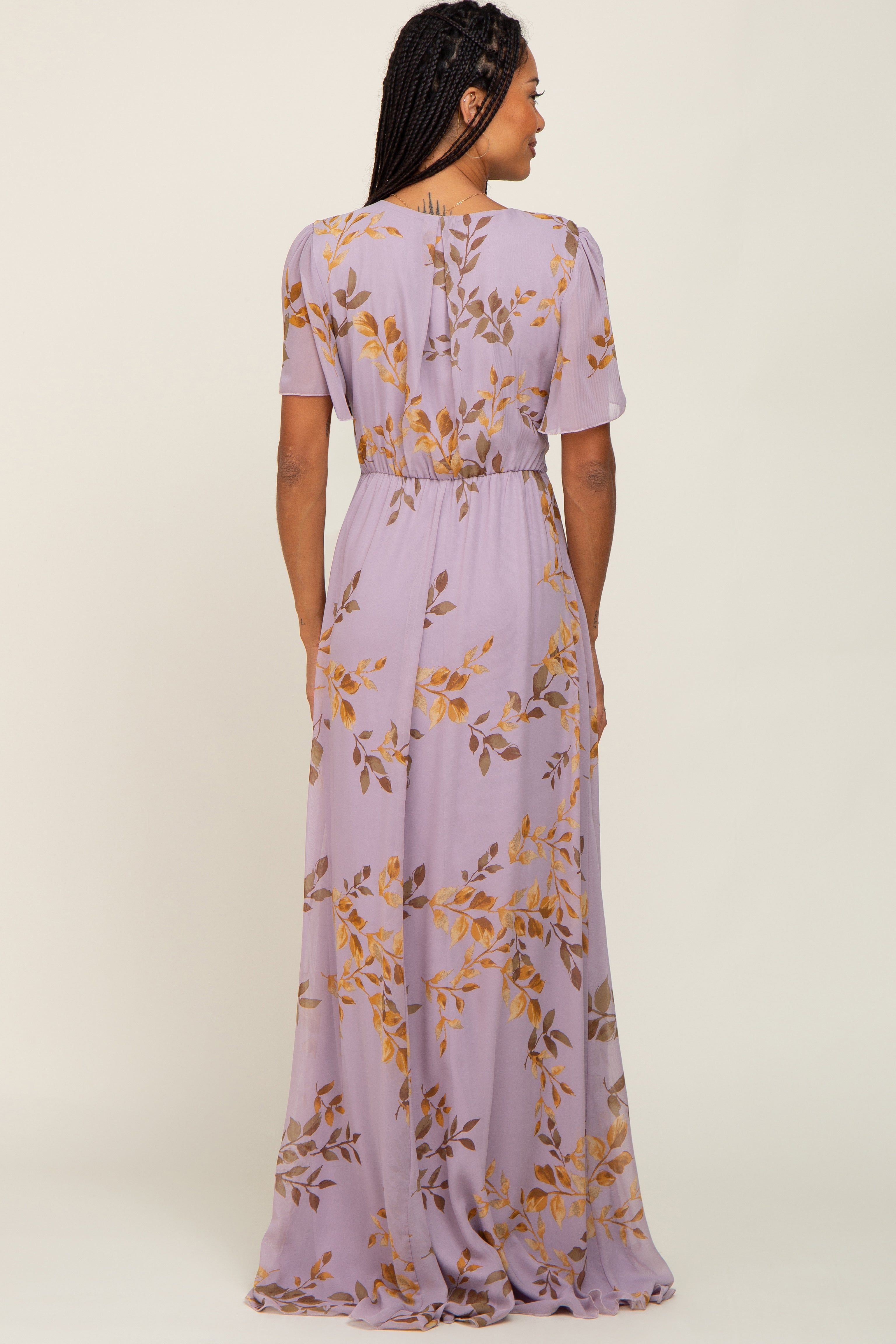 Lavender Floral Chiffon Wrap Front Short Sleeve Maxi Dress sold by Pinkblush product image thumbnail 3