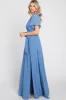 Blue Chiffon Short Sleeve Wrap V-Neck Front Slit Maxi Dress sold by Pinkblush