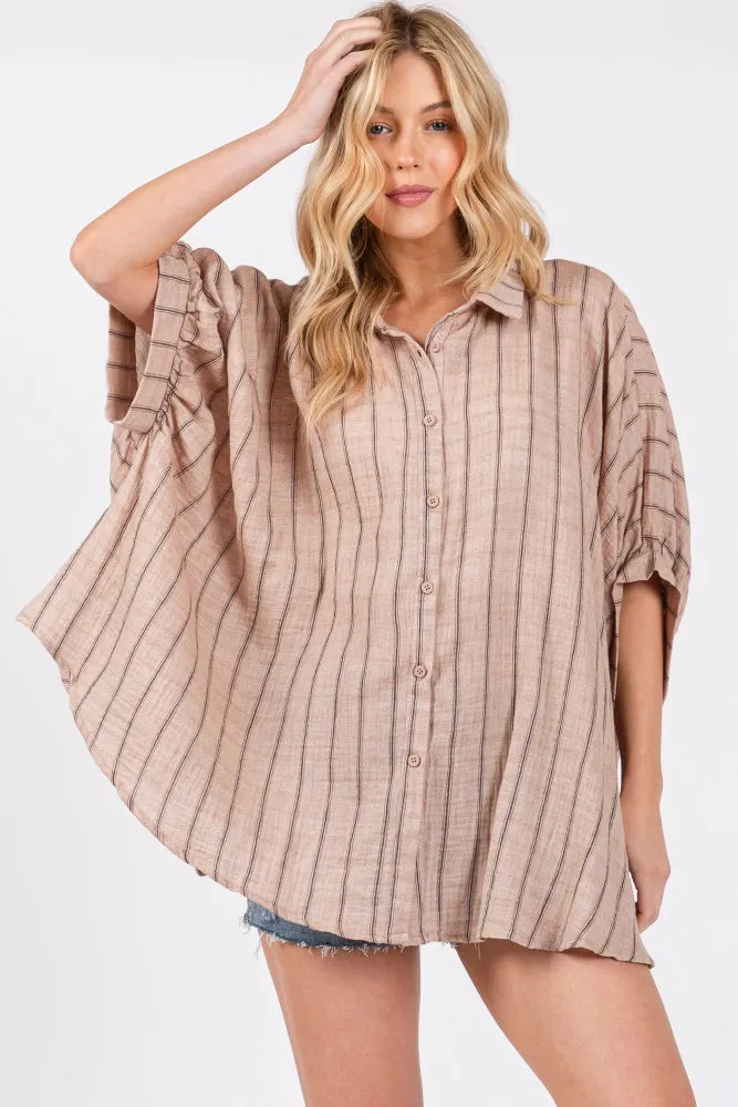 Mocha Striped Collared Oversized Top sold by Pinkblush