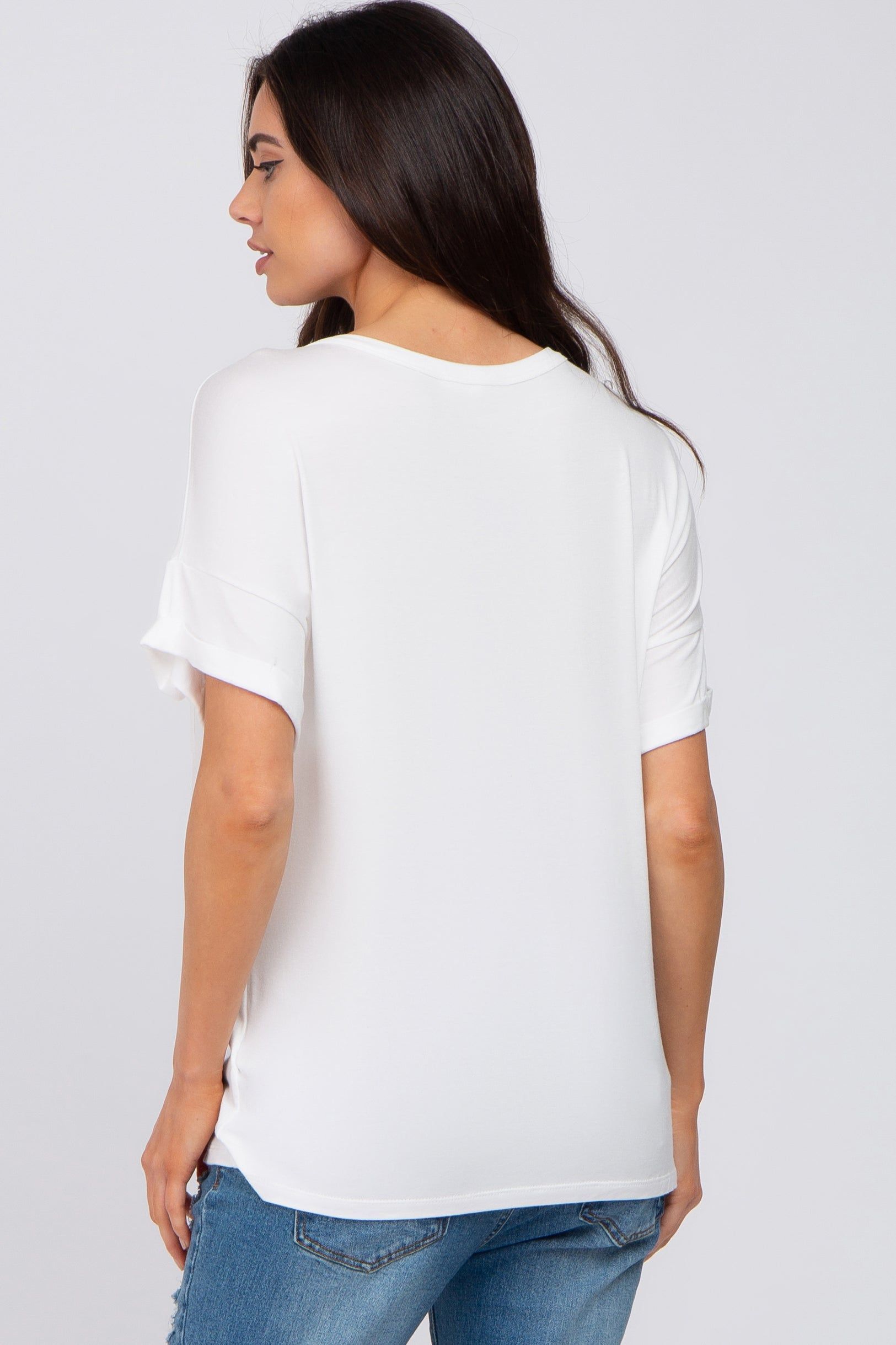 White Basic Pocket Front Short Sleeve Maternity Top sold by Pinkblush product image thumbnail 3