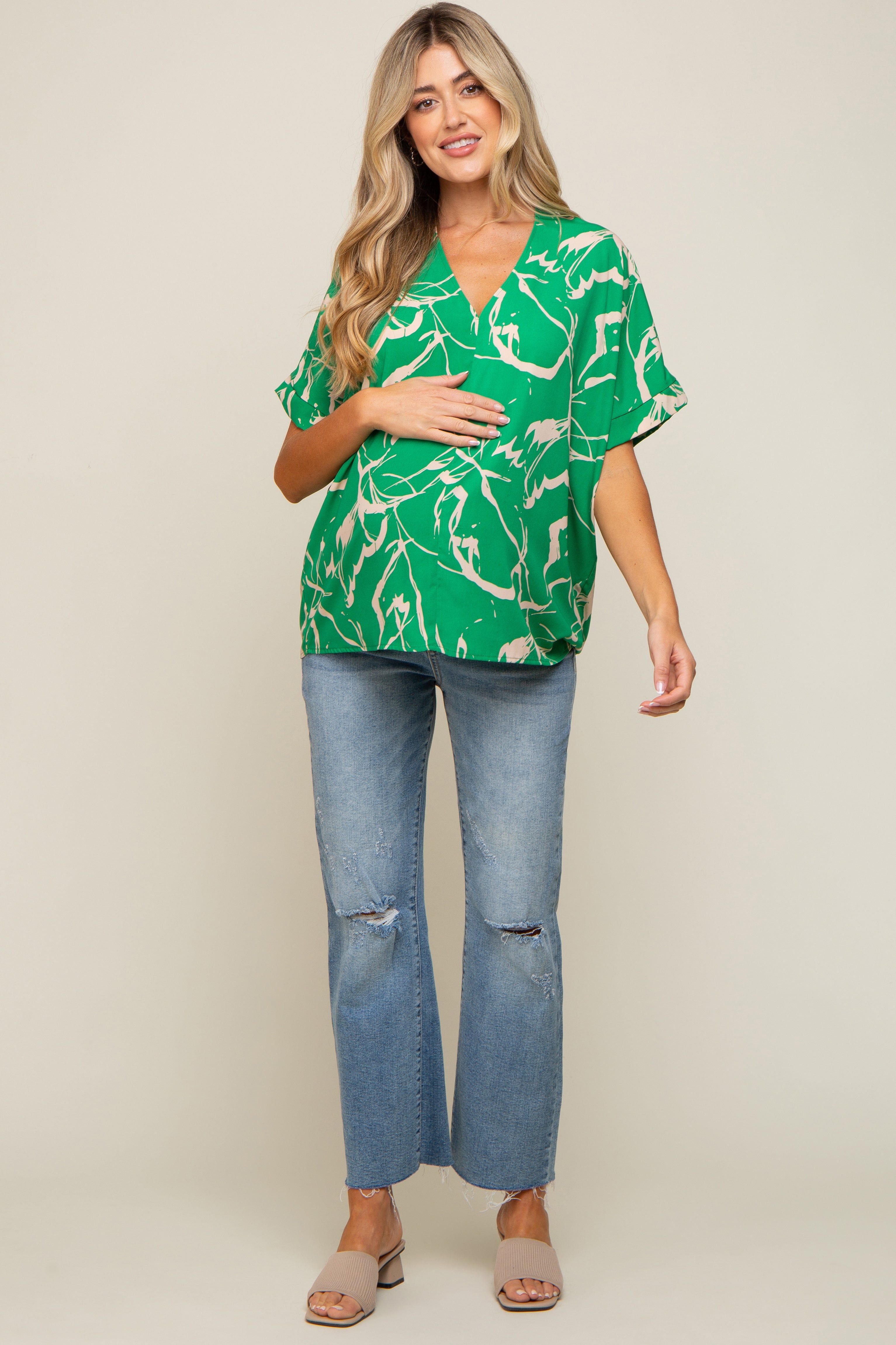 Green Printed V-Neck Maternity Top sold by Pinkblush product image thumbnail 4