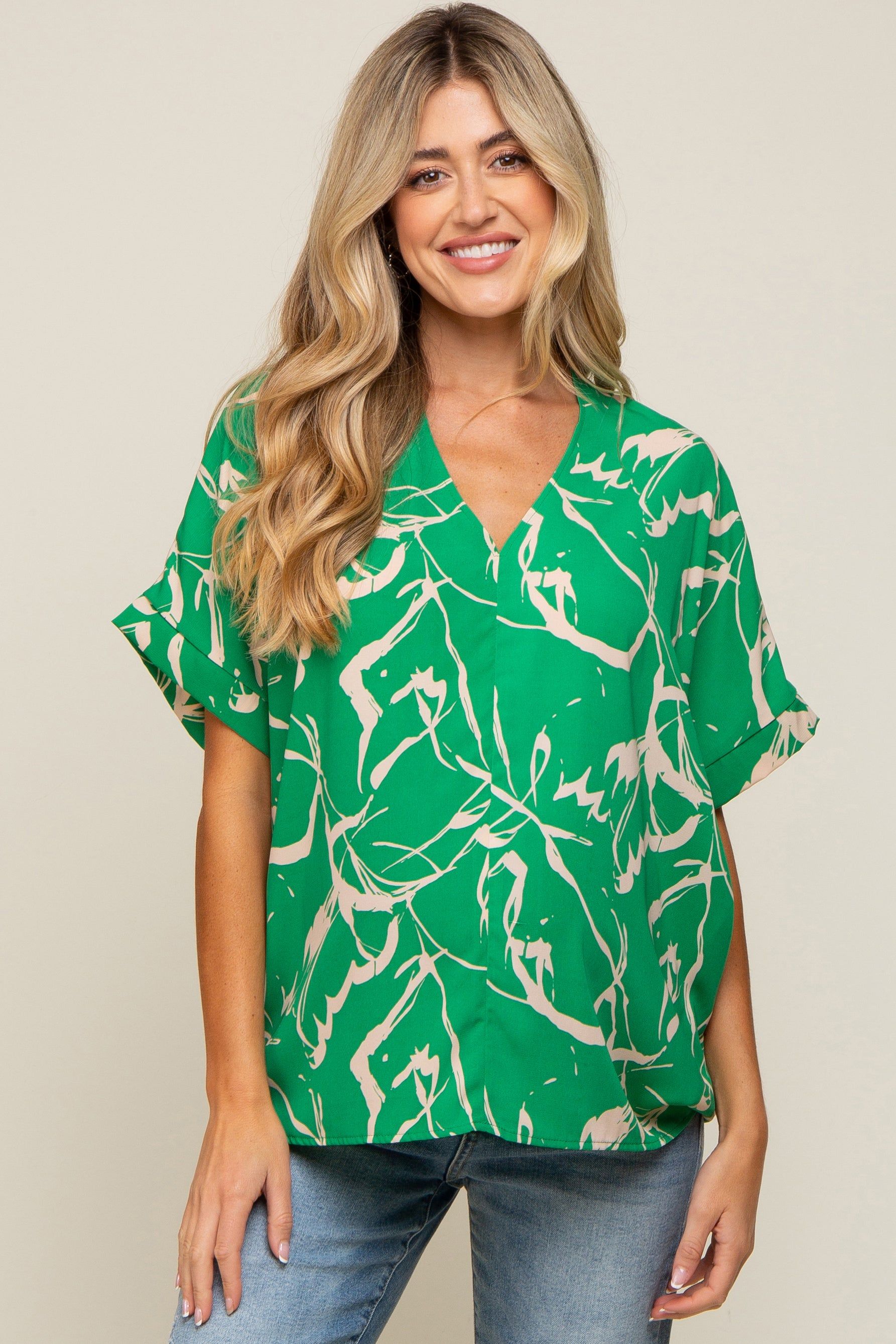 Green Printed V-Neck Maternity Top sold by Pinkblush