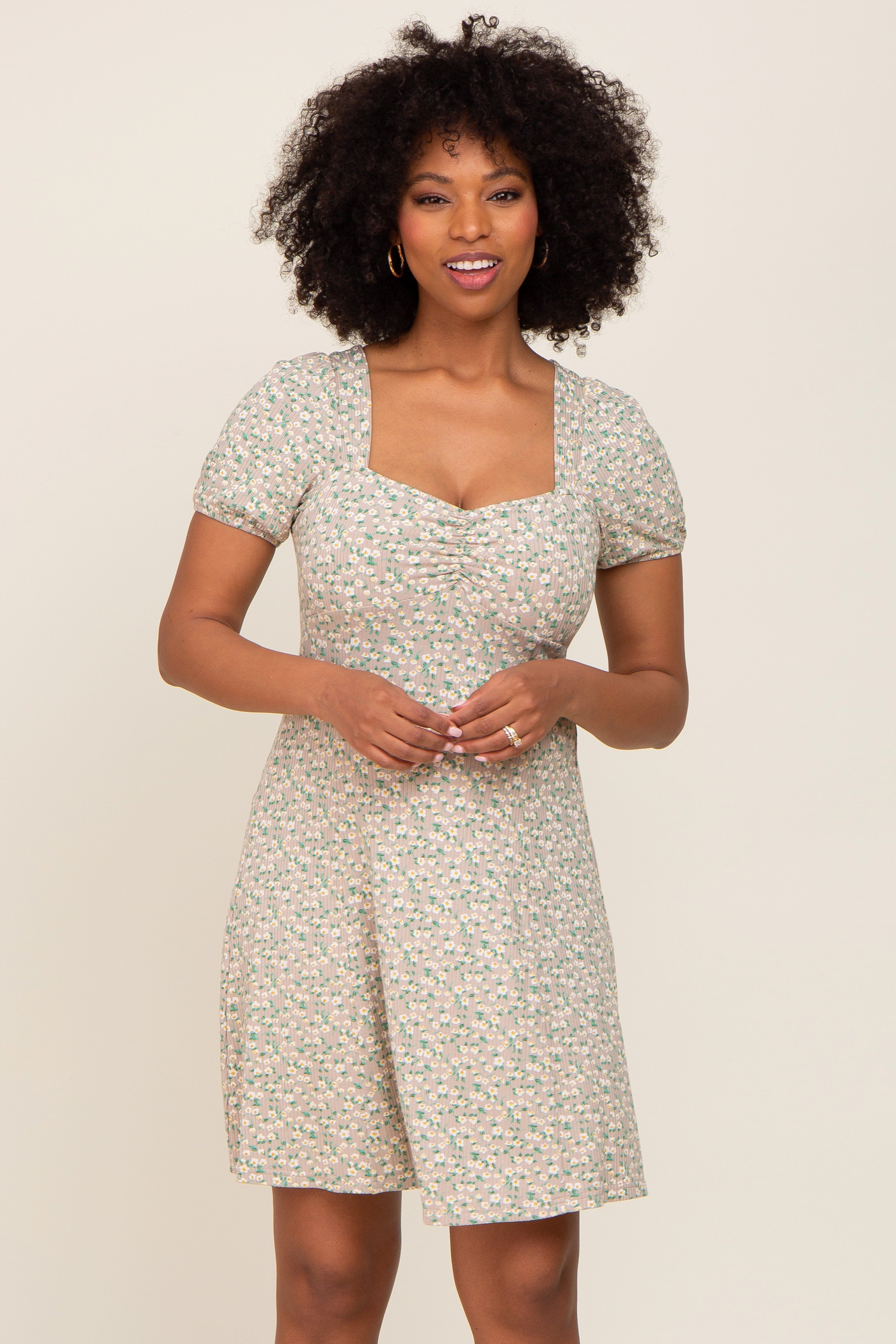 Beige Floral Criss Cross Back A-Line Maternity Dress sold by Pinkblush product image thumbnail 4