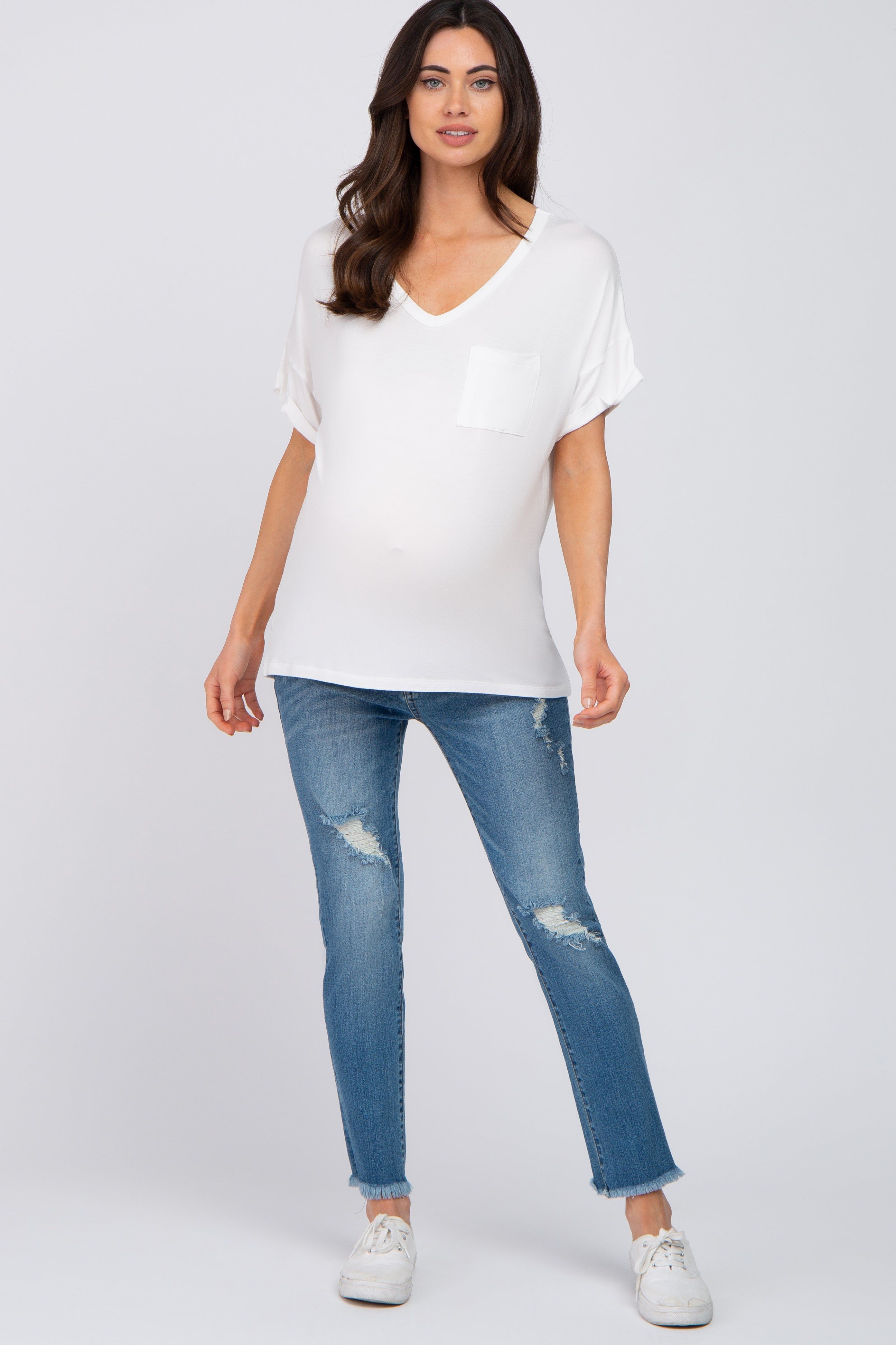 White Basic Pocket Front Short Sleeve Maternity Top sold by Pinkblush product image thumbnail 4