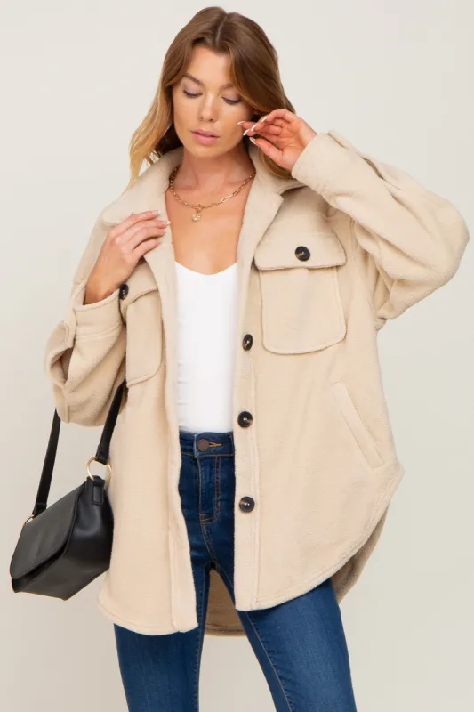 Beige Fleece Shirt Jacket sold by Pinkblush