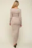 Taupe Ribbed Long Sleeve Square Neck Maternity Maxi Dress sold by Pinkblush