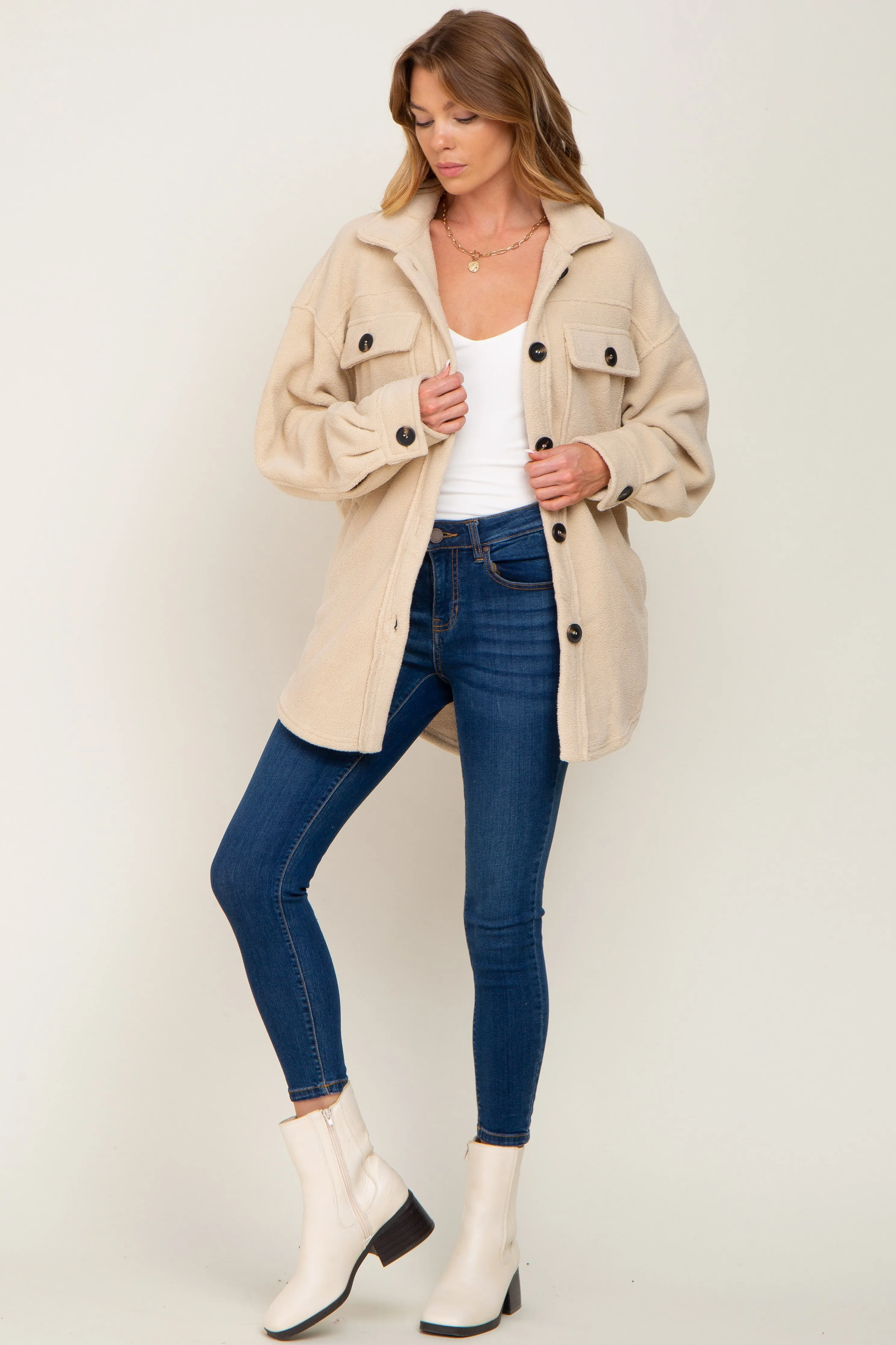 Beige Fleece Shirt Jacket sold by Pinkblush product image thumbnail 5