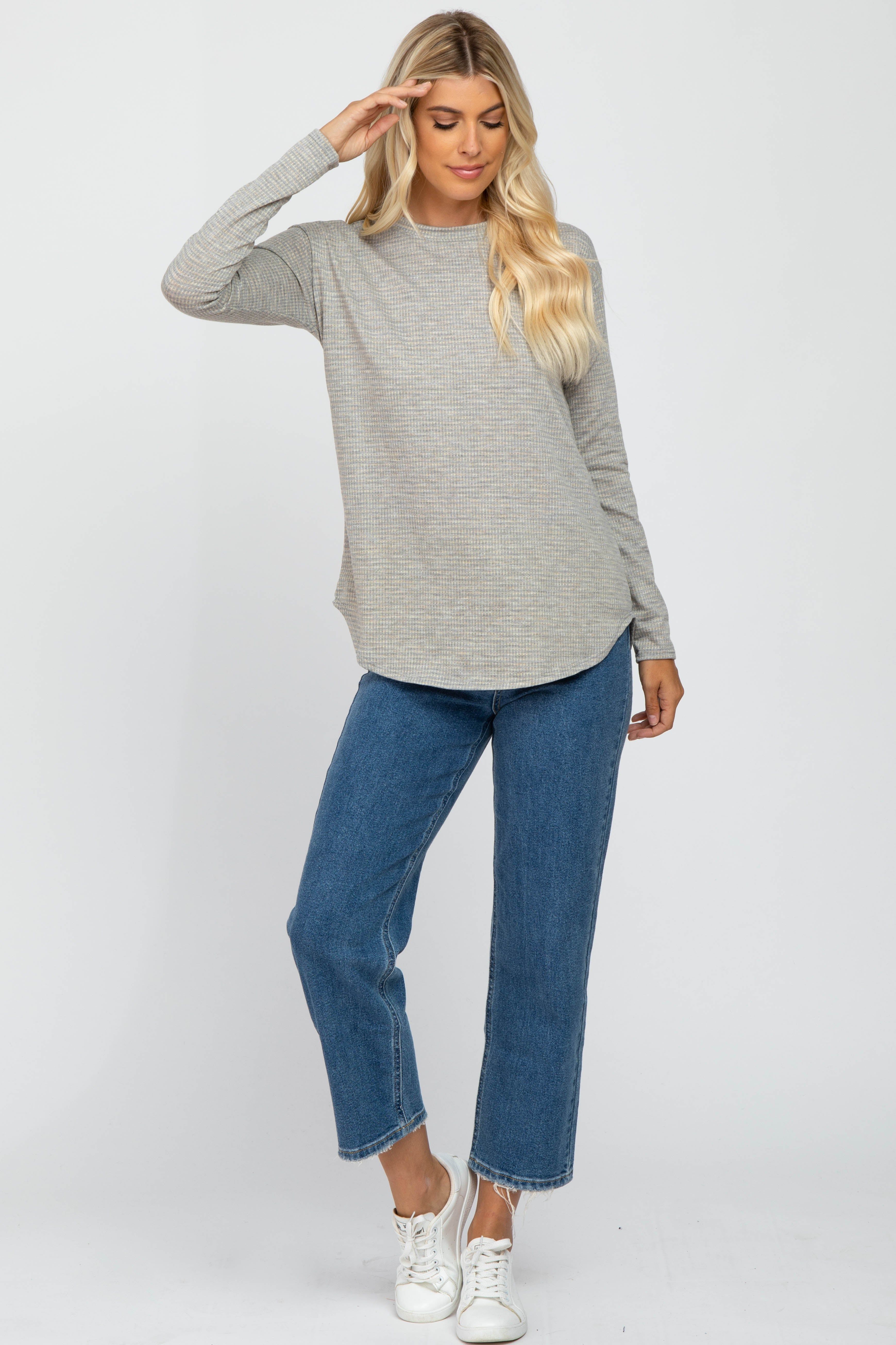 Heather Grey Plaid Print Long Sleeve Top sold by Pinkblush product image thumbnail 4