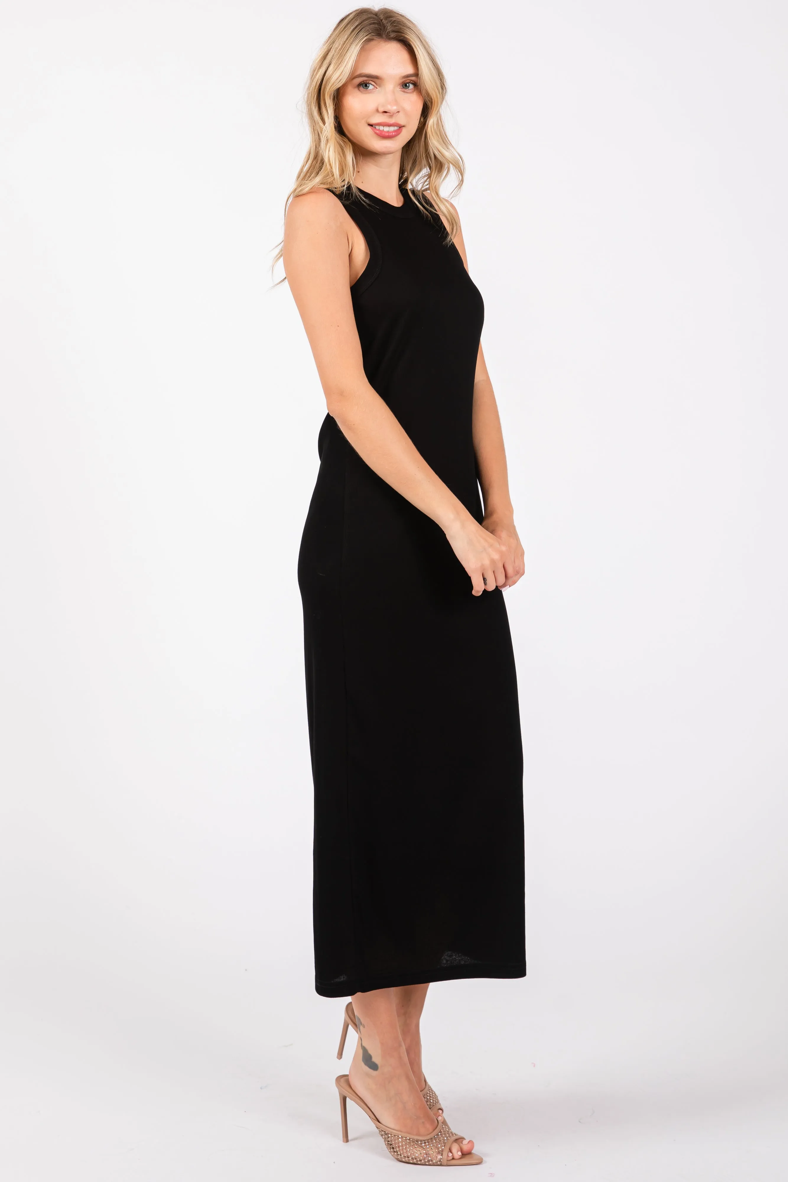 Black Ribbed Knit Sleeveless Dress sold by Pinkblush product image thumbnail 2