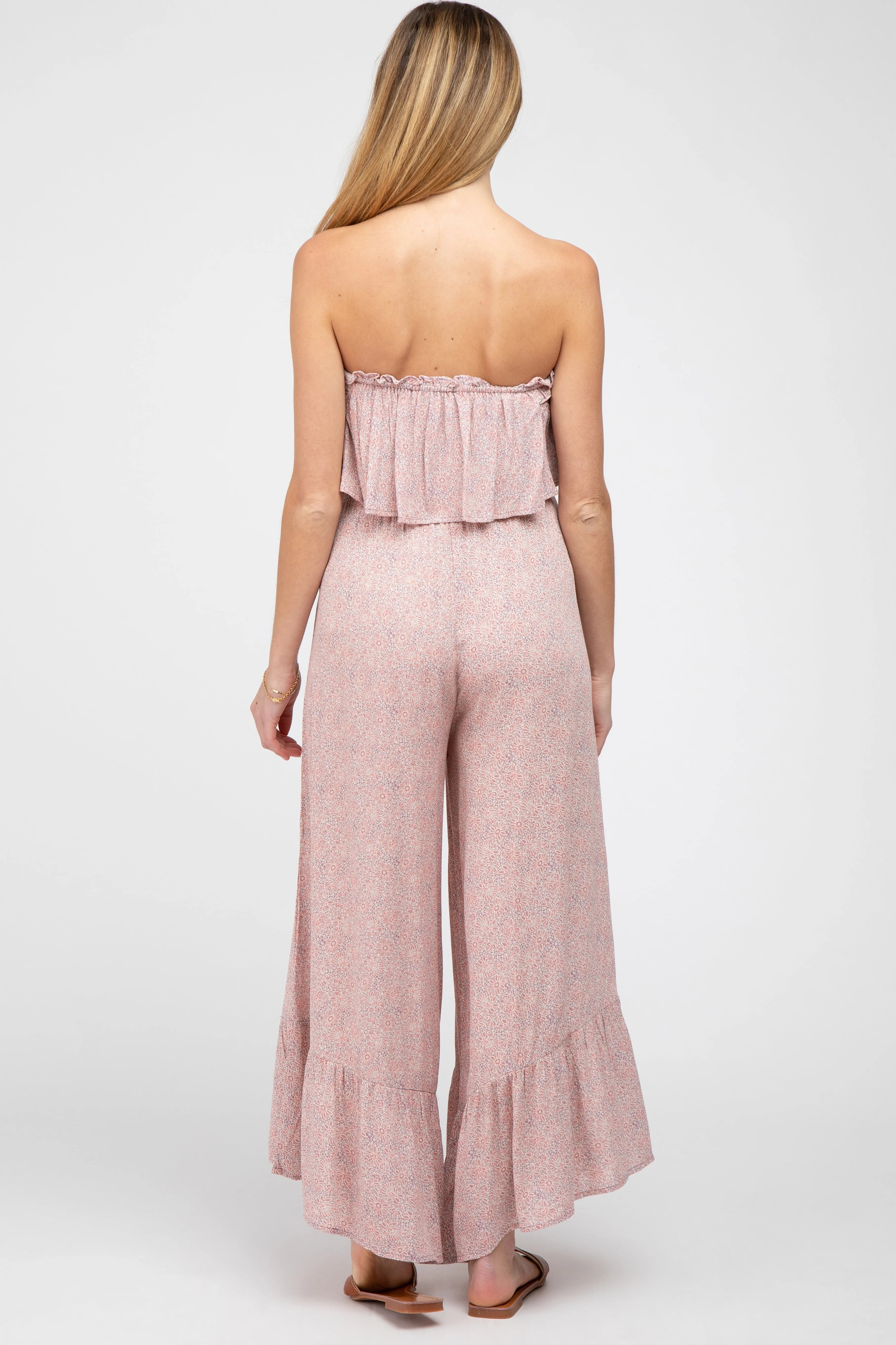 Mauve Floral Strapless Ruffle Hem Maternity Jumpsuit sold by Pinkblush product image thumbnail 3