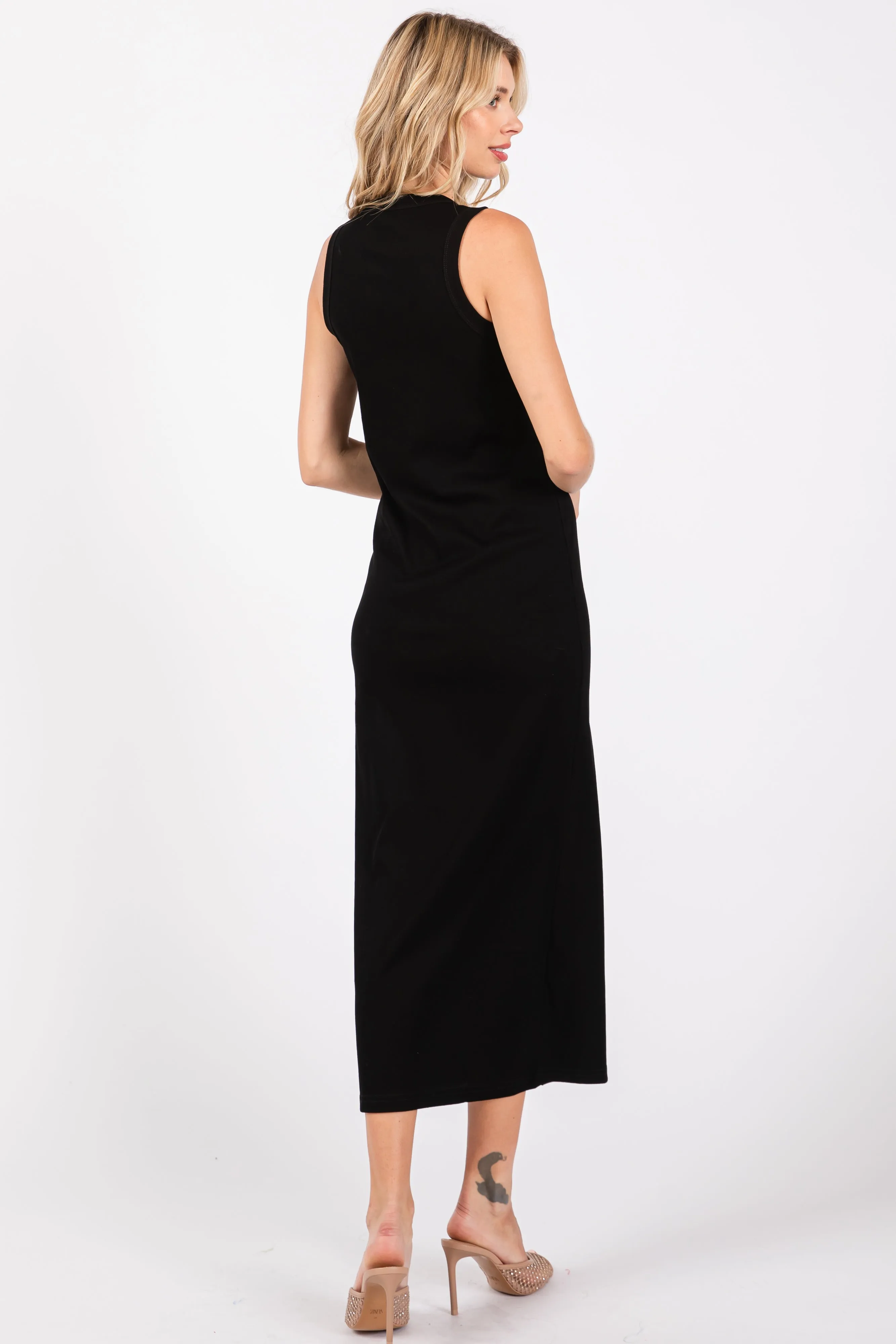Black Ribbed Knit Sleeveless Dress sold by Pinkblush product image thumbnail 3
