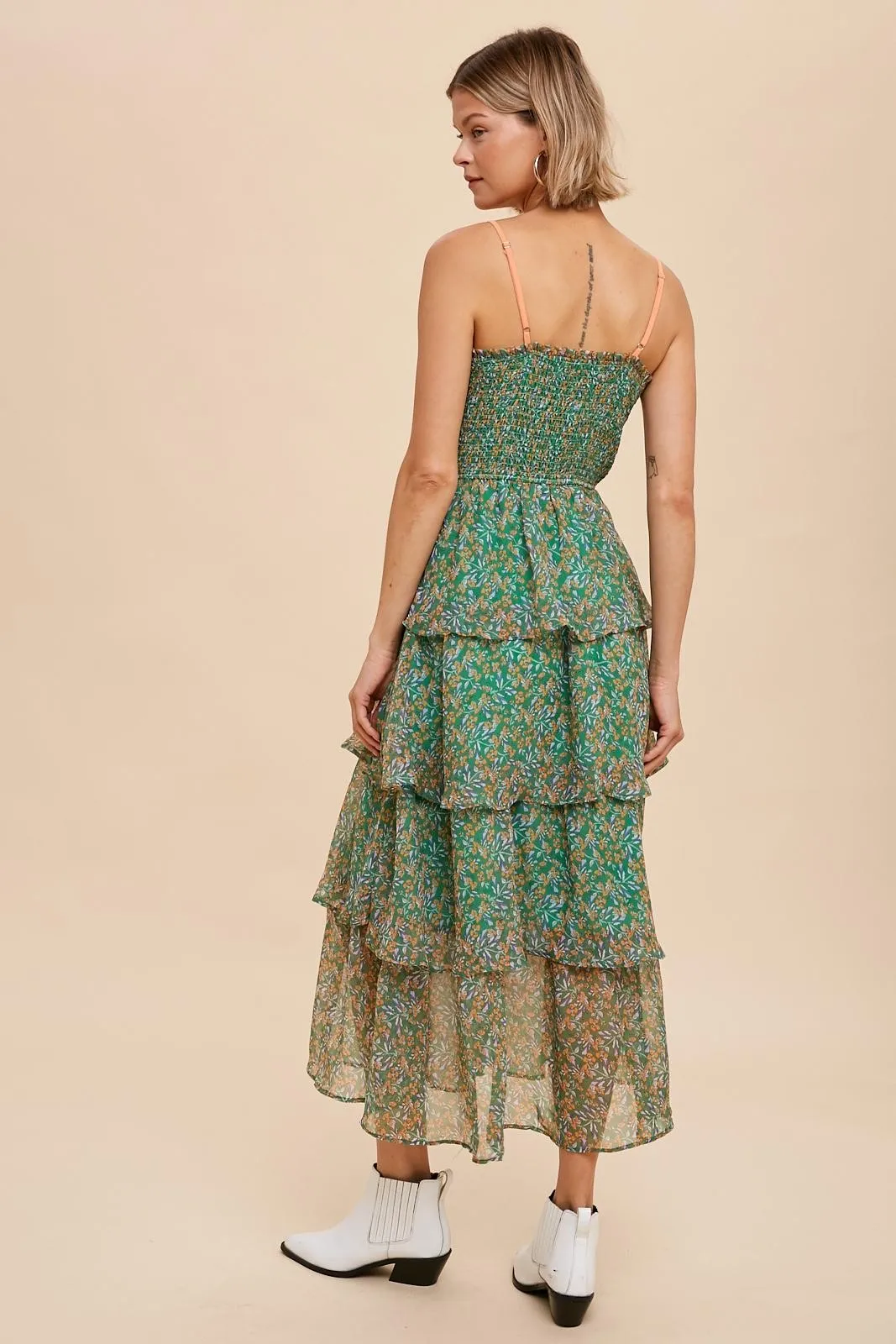 Green Floral Sleeveless Tiered Maxi Dress sold by Pinkblush product image thumbnail 3