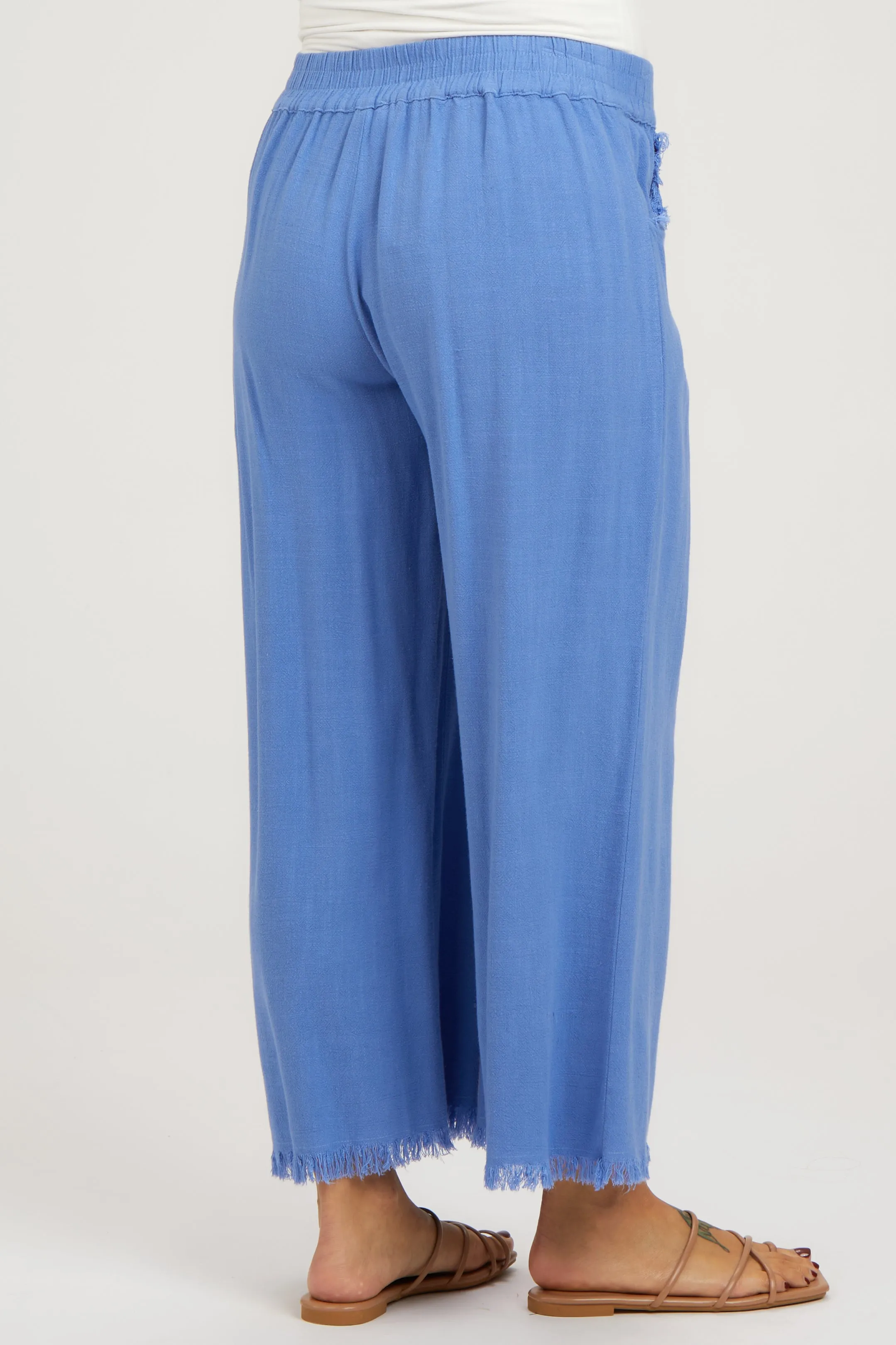 Periwinkle Linen Frayed Hem Crop Maternity Pants sold by Pinkblush product image thumbnail 4