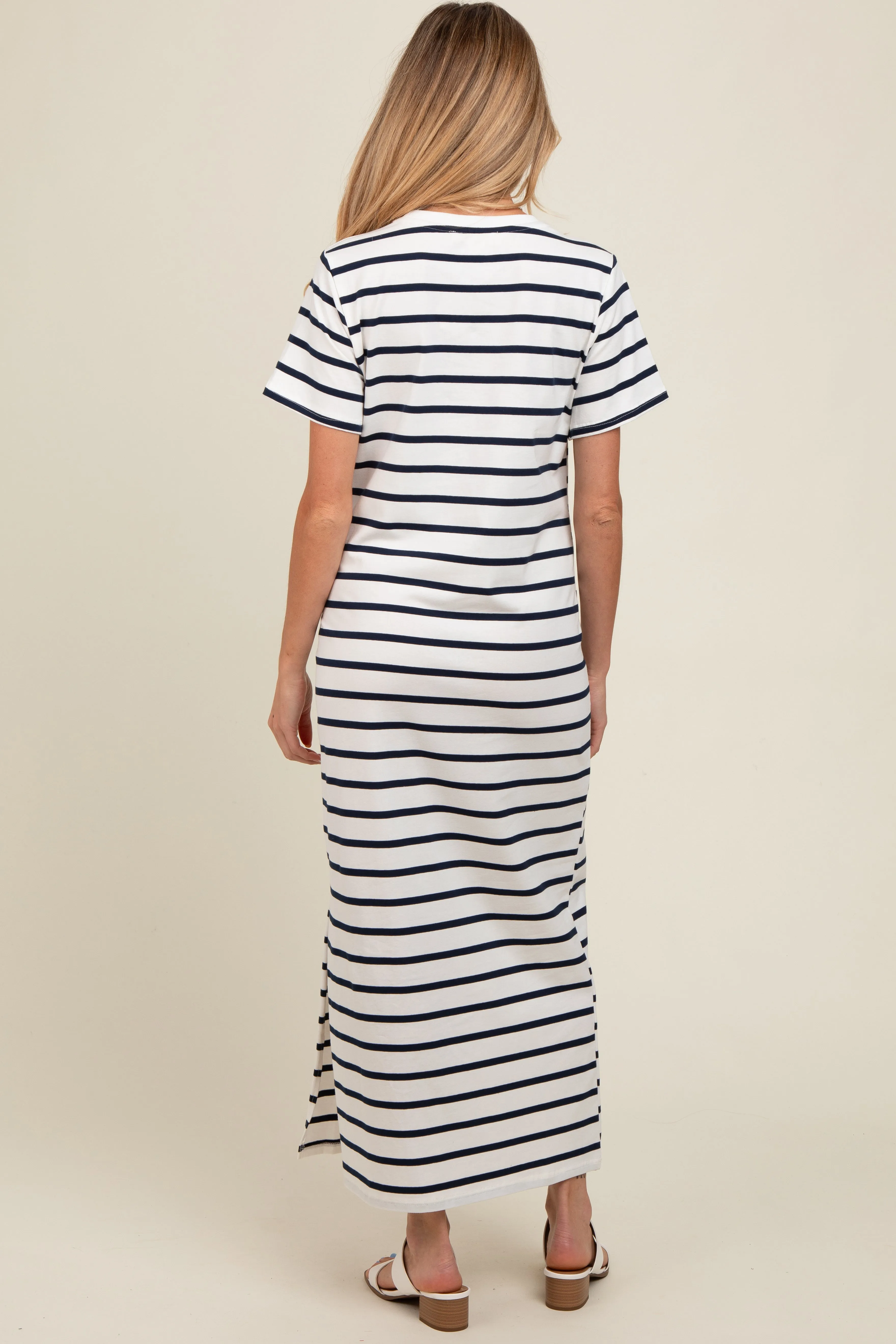Navy Striped Side Slit Maternity Maxi Dress sold by Pinkblush product image thumbnail 4