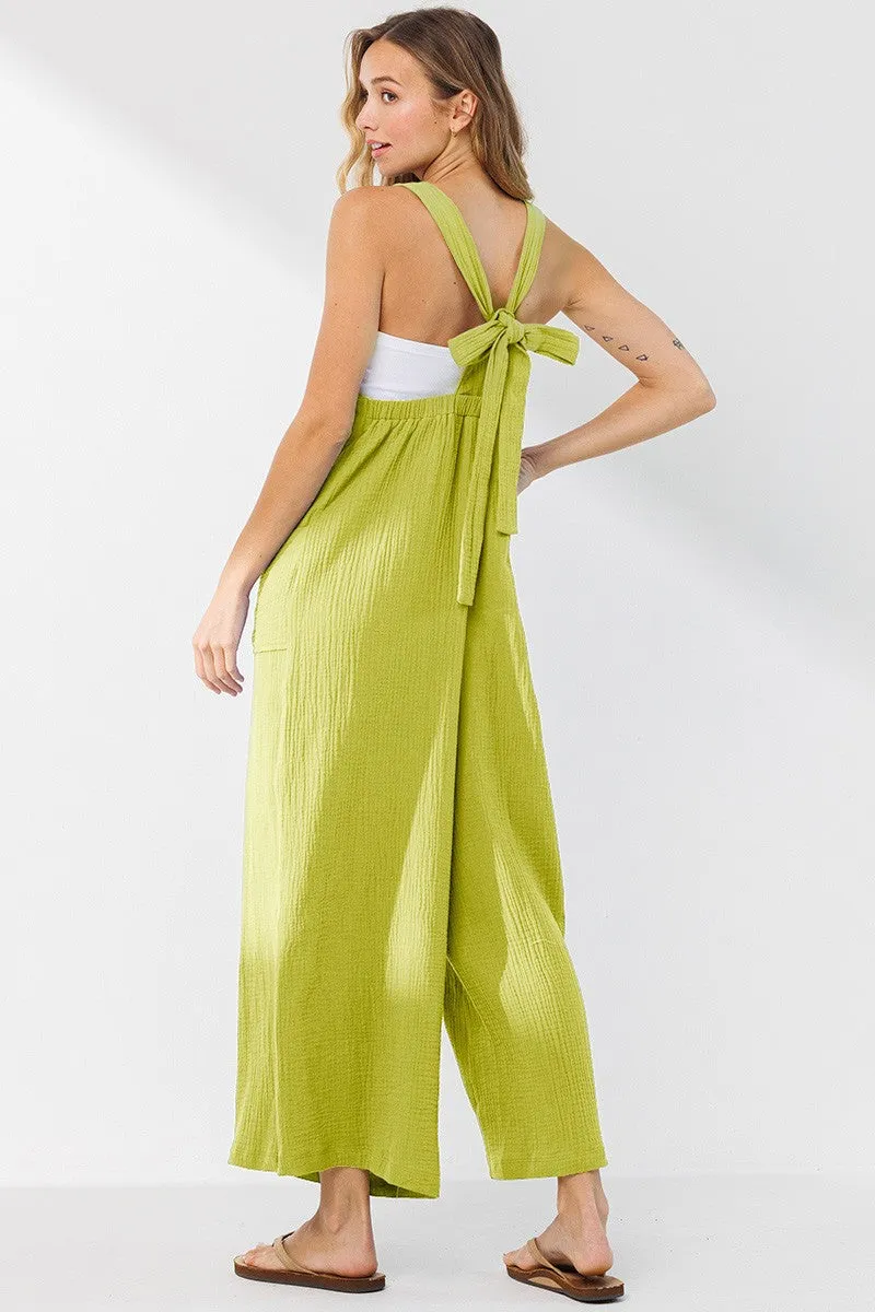 Lime Wide Leg Tie Back Maternity Overalls sold by Pinkblush product image thumbnail 4