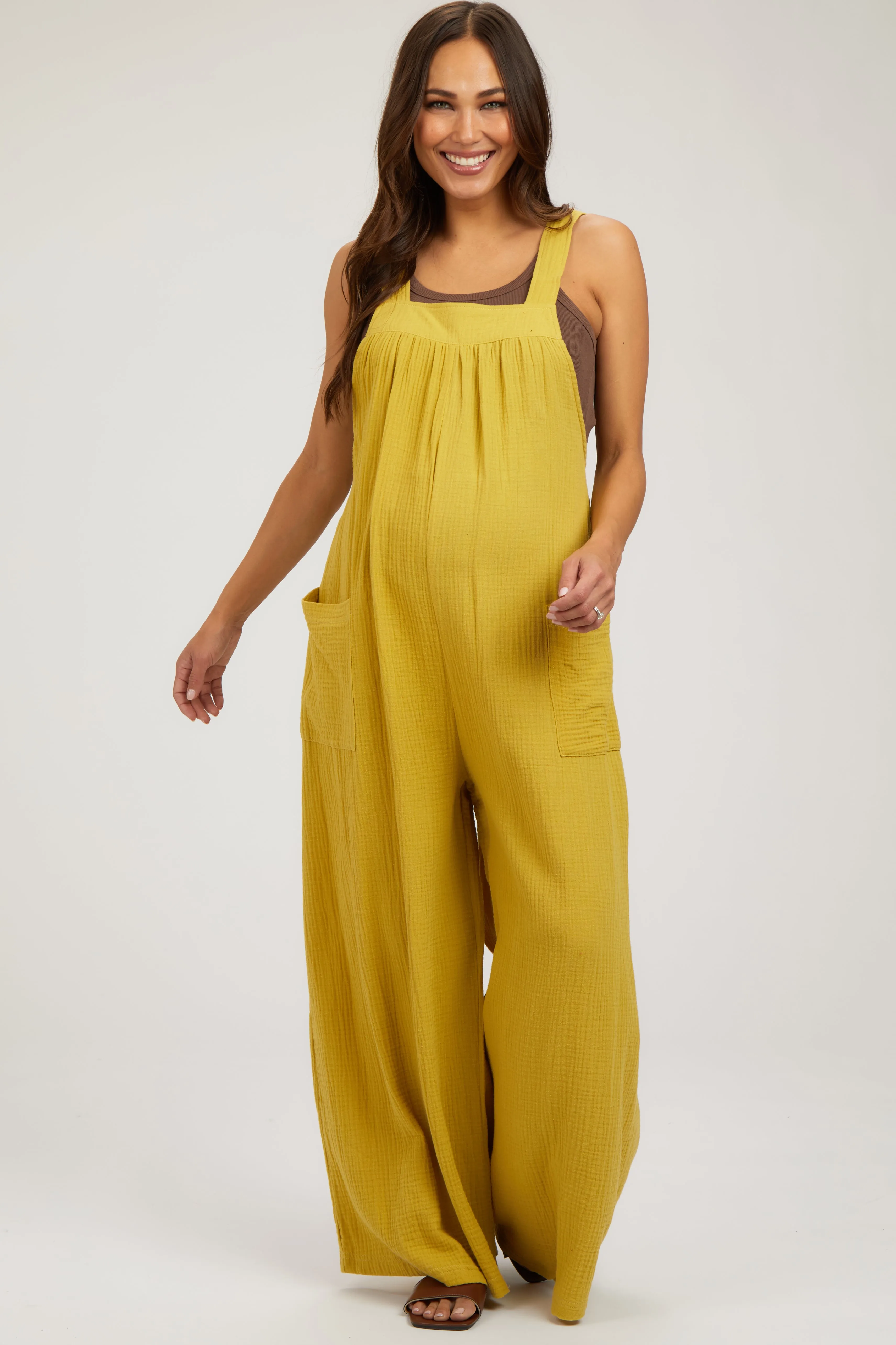 Lime Wide Leg Tie Back Maternity Overalls sold by Pinkblush