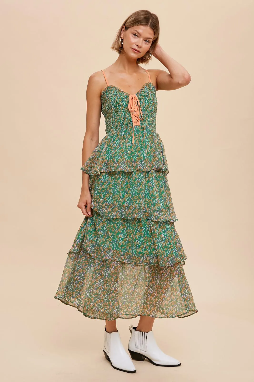 Green Floral Sleeveless Tiered Maxi Dress sold by Pinkblush product image thumbnail 2