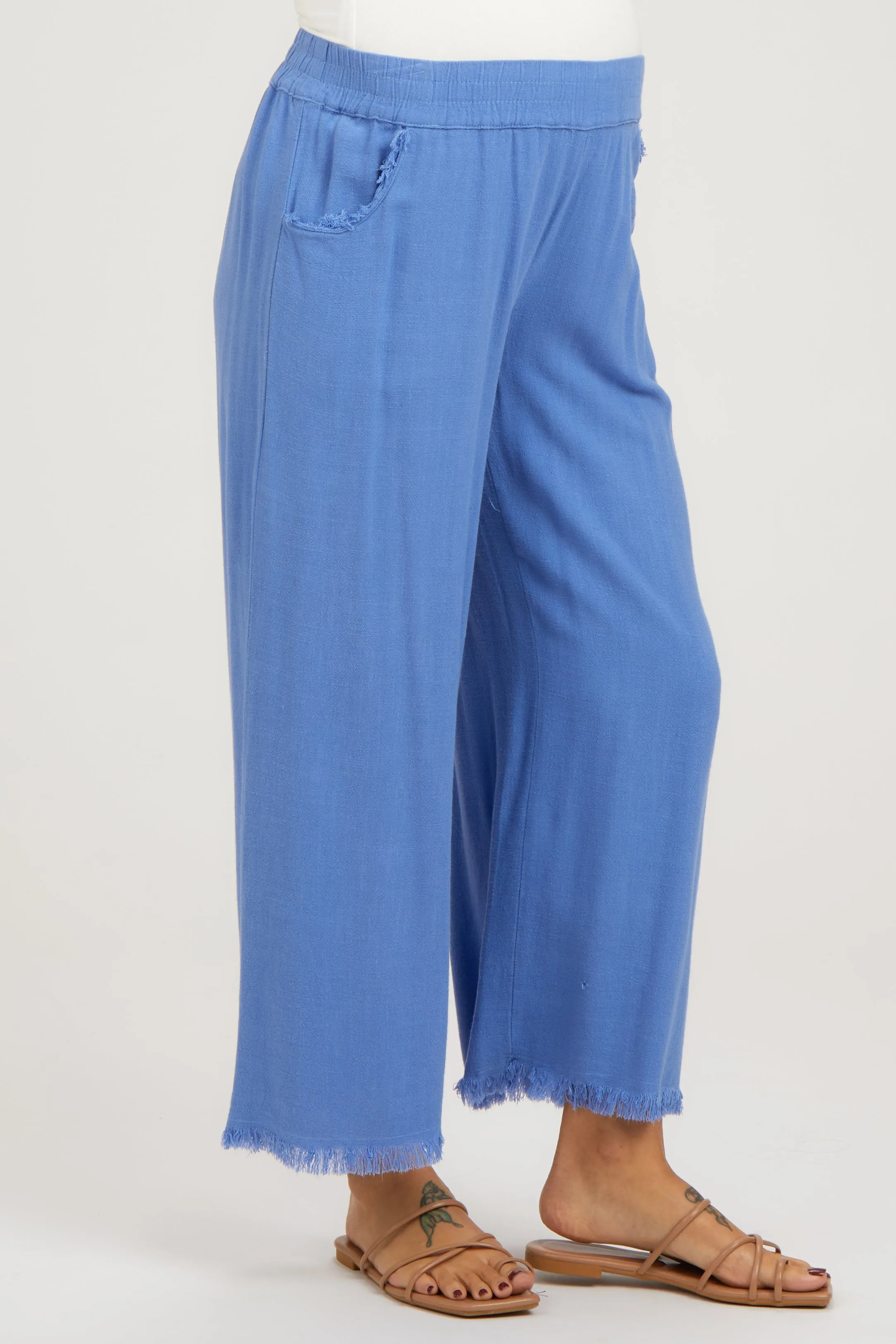 Periwinkle Linen Frayed Hem Crop Maternity Pants sold by Pinkblush product image thumbnail 3