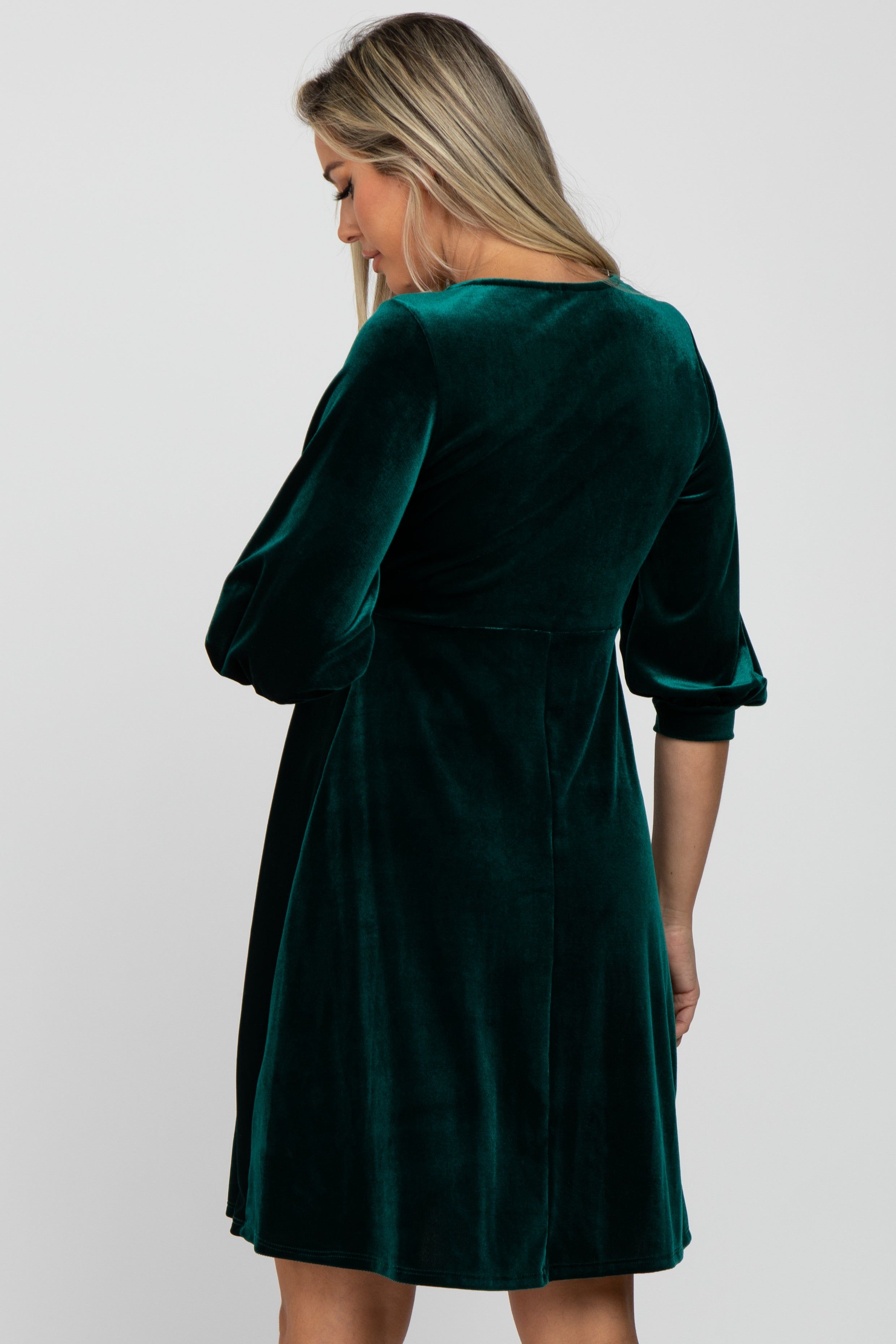 Green Velvet Wrap Front Babydoll Maternity Dress sold by Pinkblush product image thumbnail 3