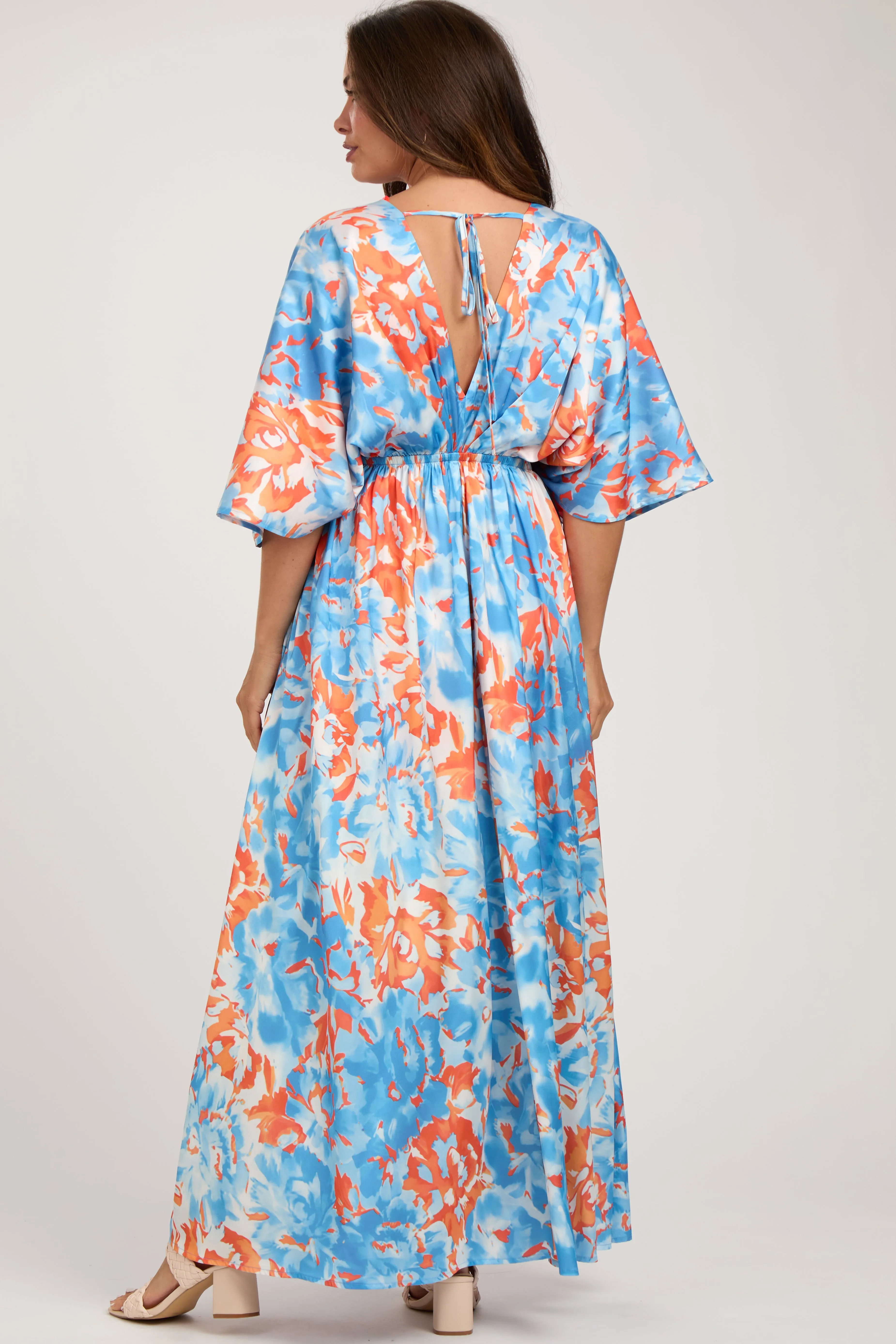 Blue Floral Satin V-Neck Maternity Maxi Dress sold by Pinkblush product image thumbnail 3
