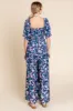 Navy Blue Smocked Square Neck Ruffle Waist Jumpsuit sold by Pinkblush