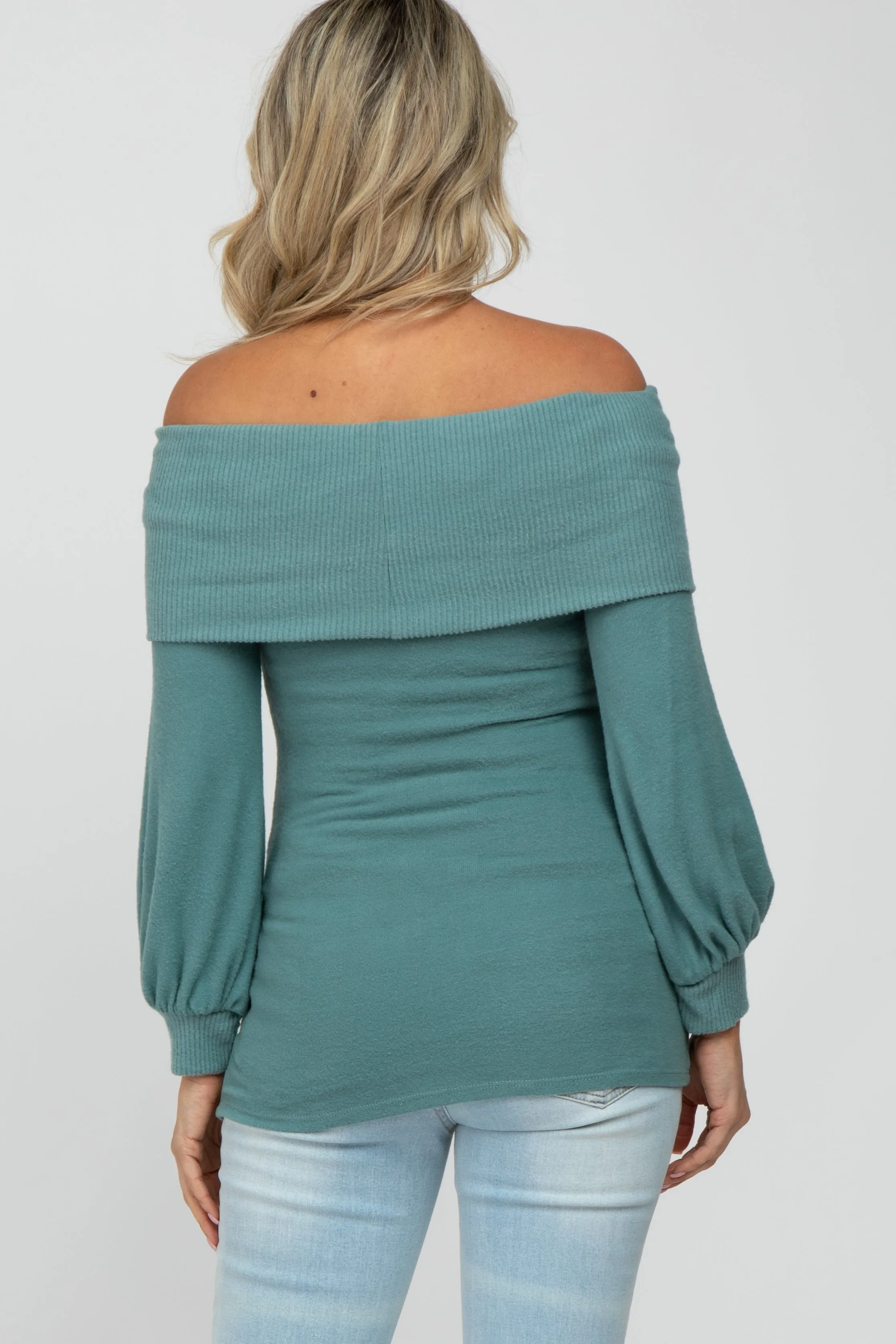 Light Teal Brushed Off Shoulder Fitted Maternity Top sold by Pinkblush product image thumbnail 4
