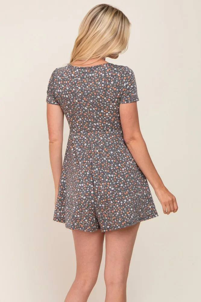 Charcoal Floral Twist Front Romper sold by Pinkblush product image thumbnail 3